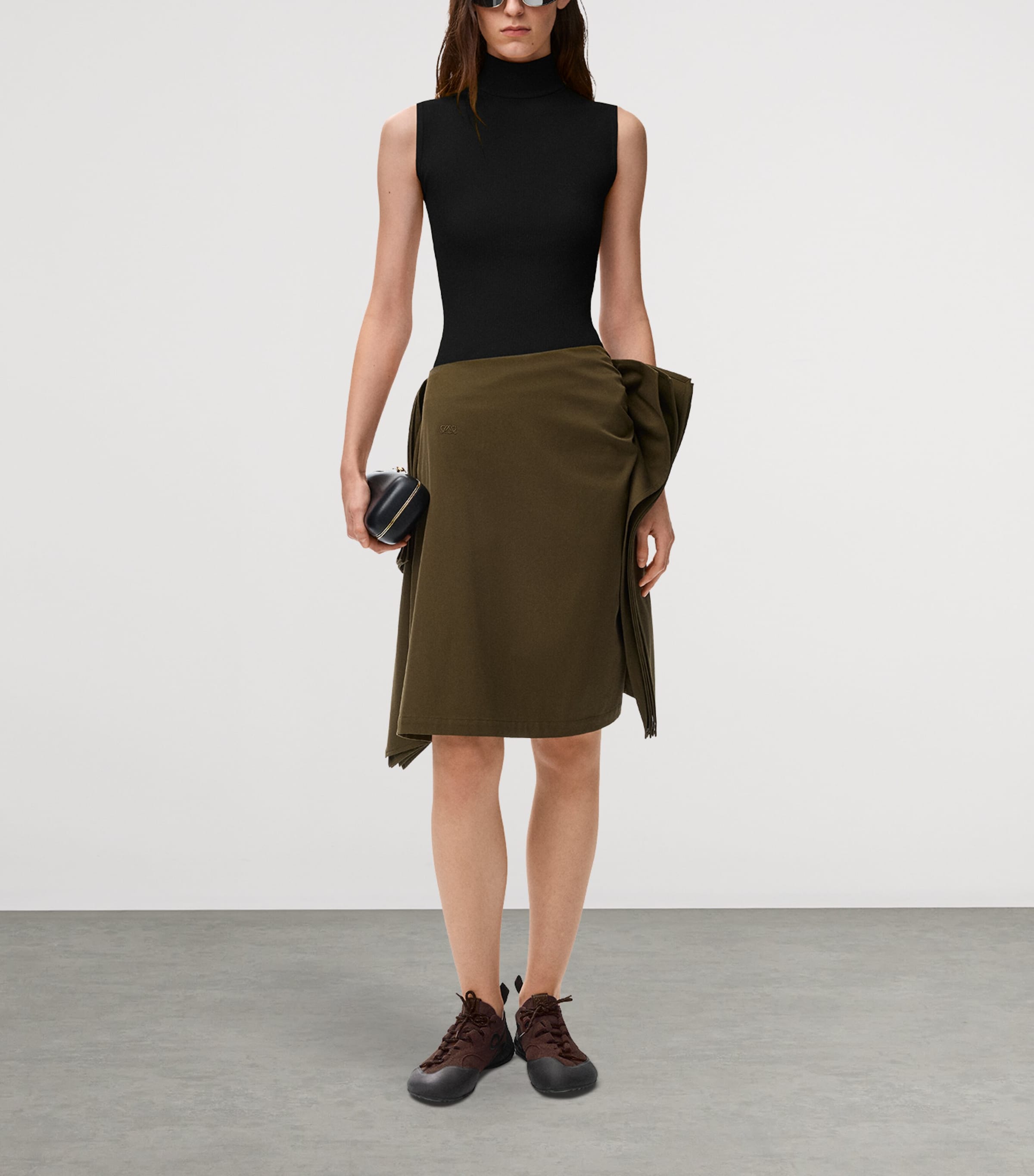 LOEWE Womens Asymmetric Midi Pencil Skirt Khaki Green Image 2