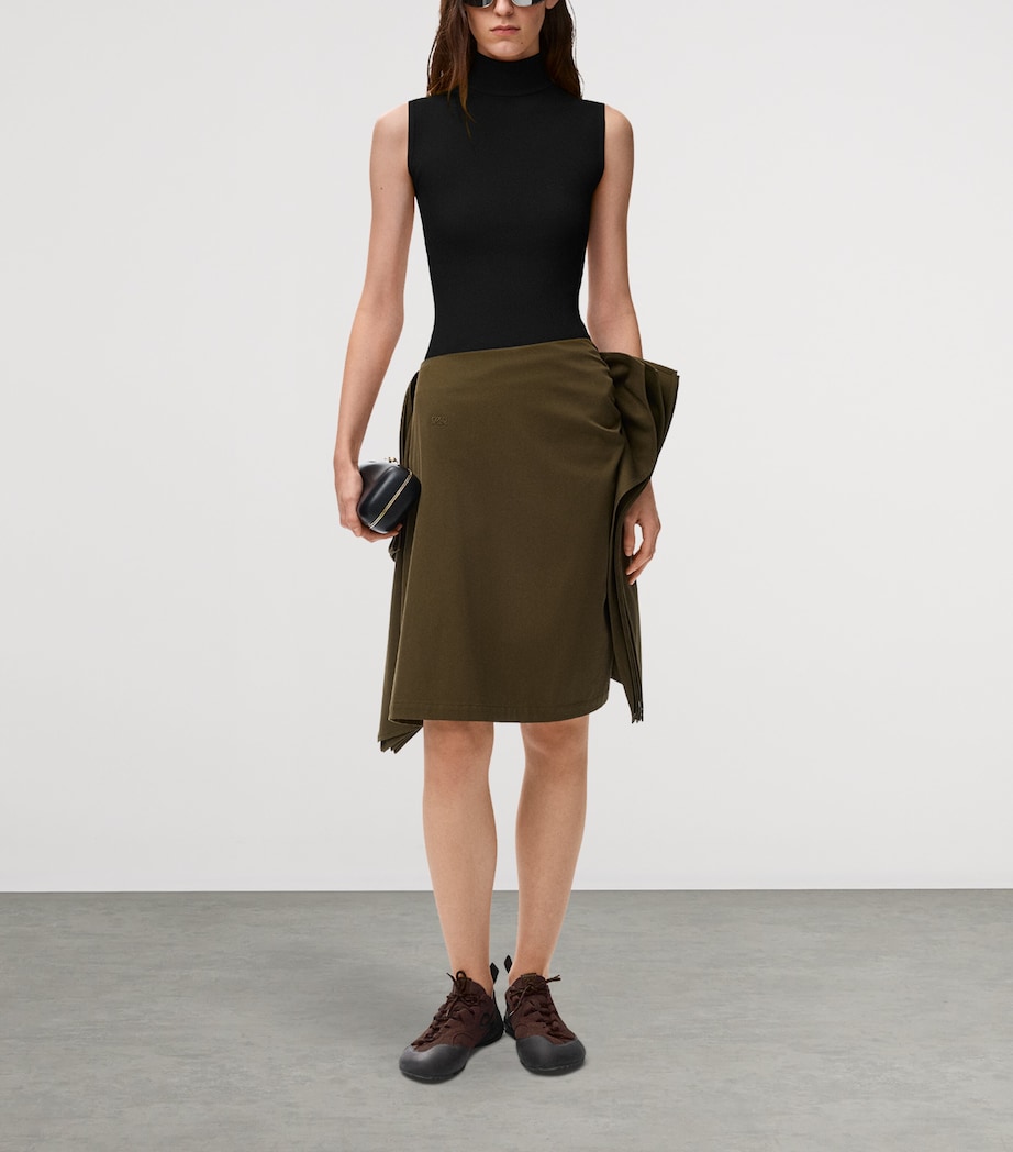 LOEWE Womens Asymmetric Midi Pencil Skirt Khaki Green Image 2