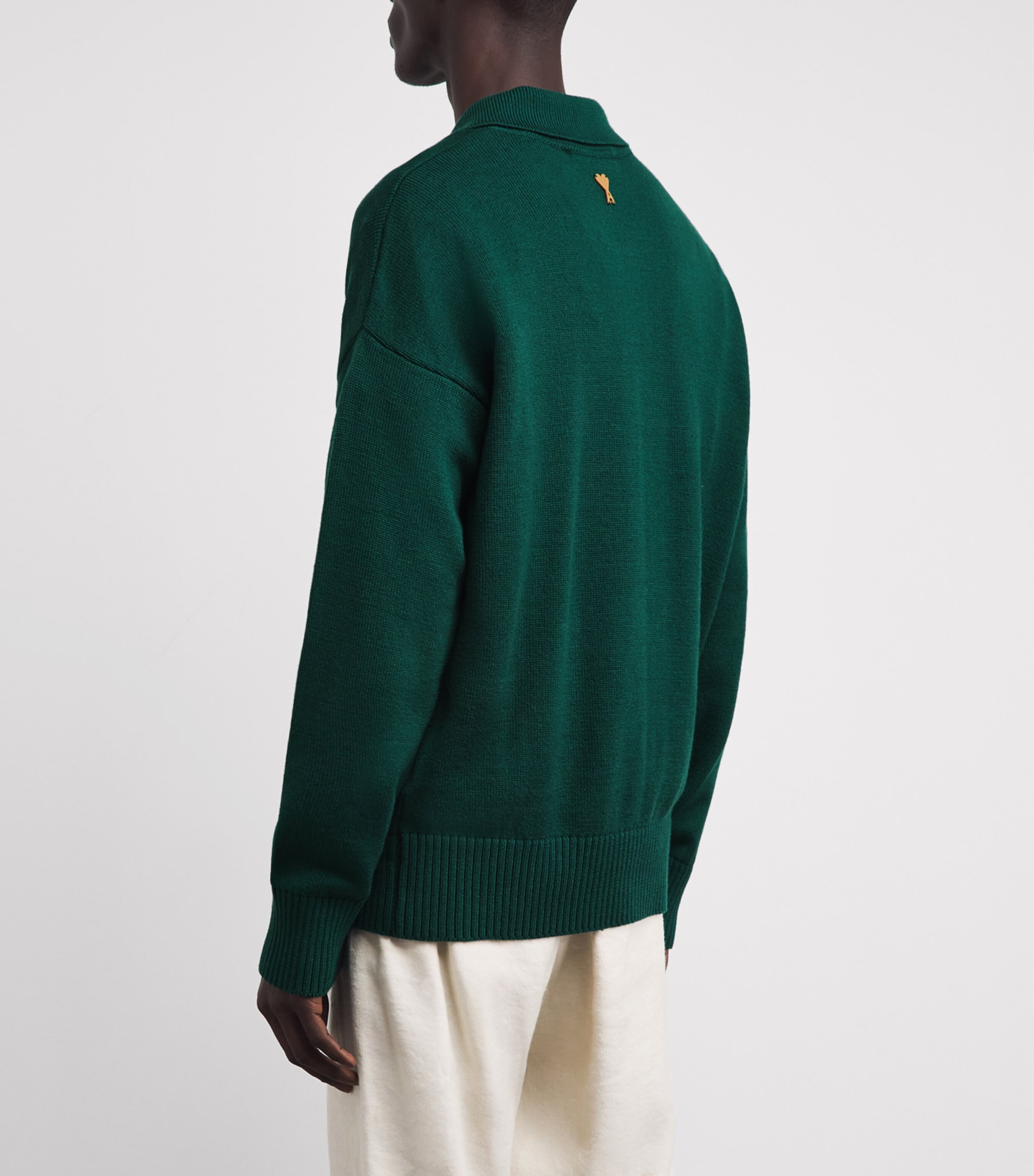 AMI Paris Mens Wool-Cotton Boxy Polo Sweater Vert Sapin Image 5