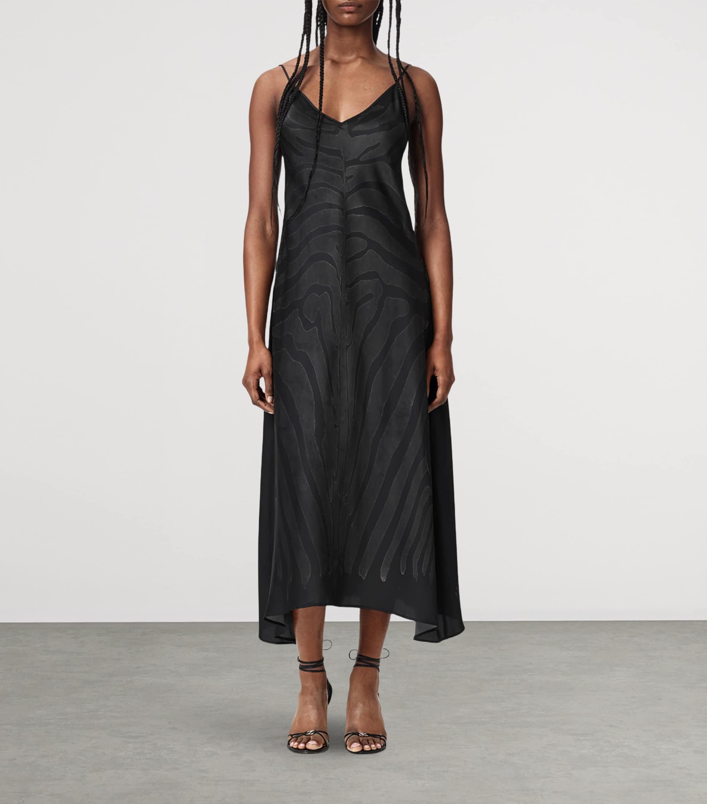 AllSaints Gold Leona V-Neck Maxi Slip Dress | Harrods US