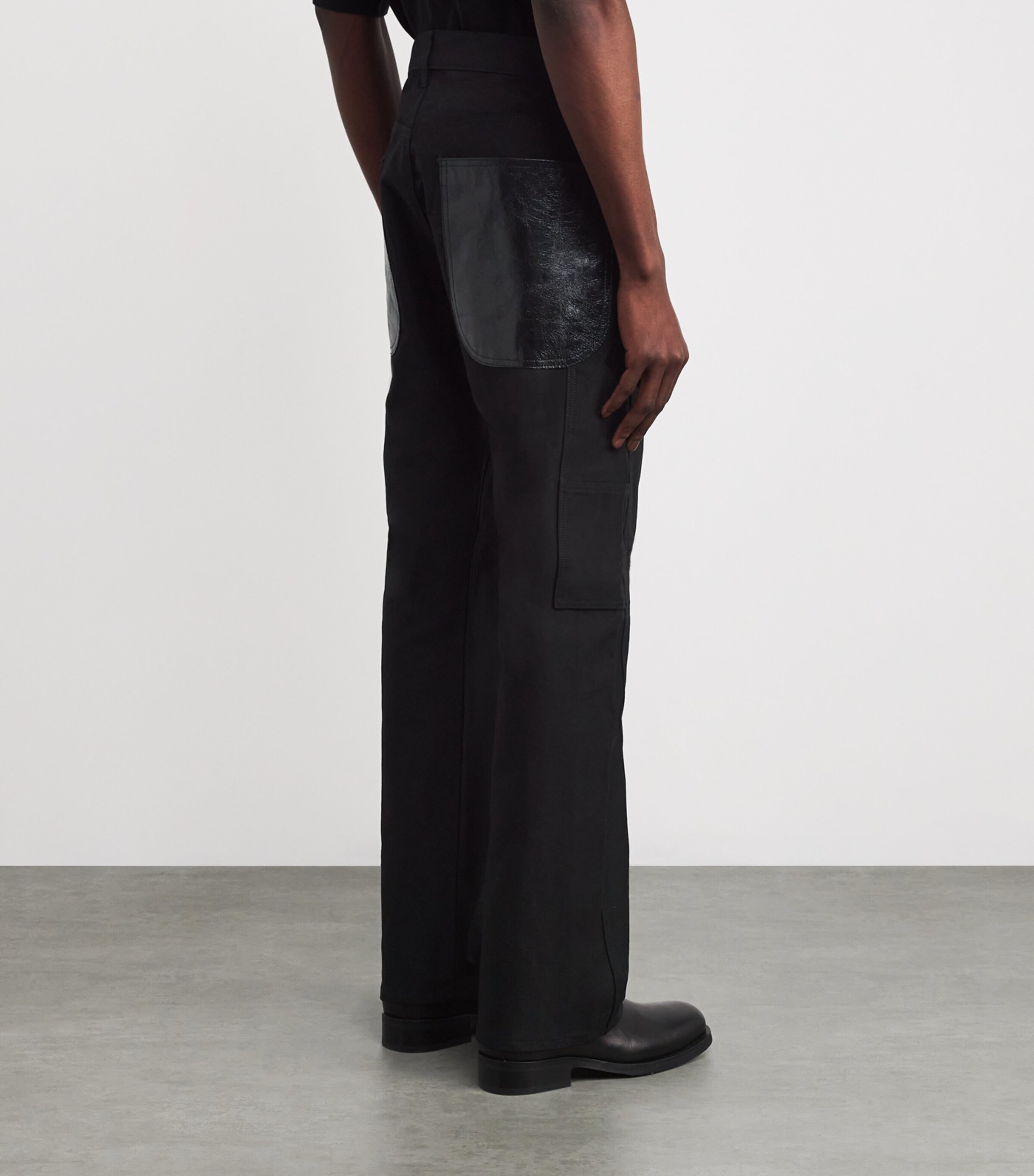 Calfskin-Trim Straight Jeans BLACK X BLACK Image 4