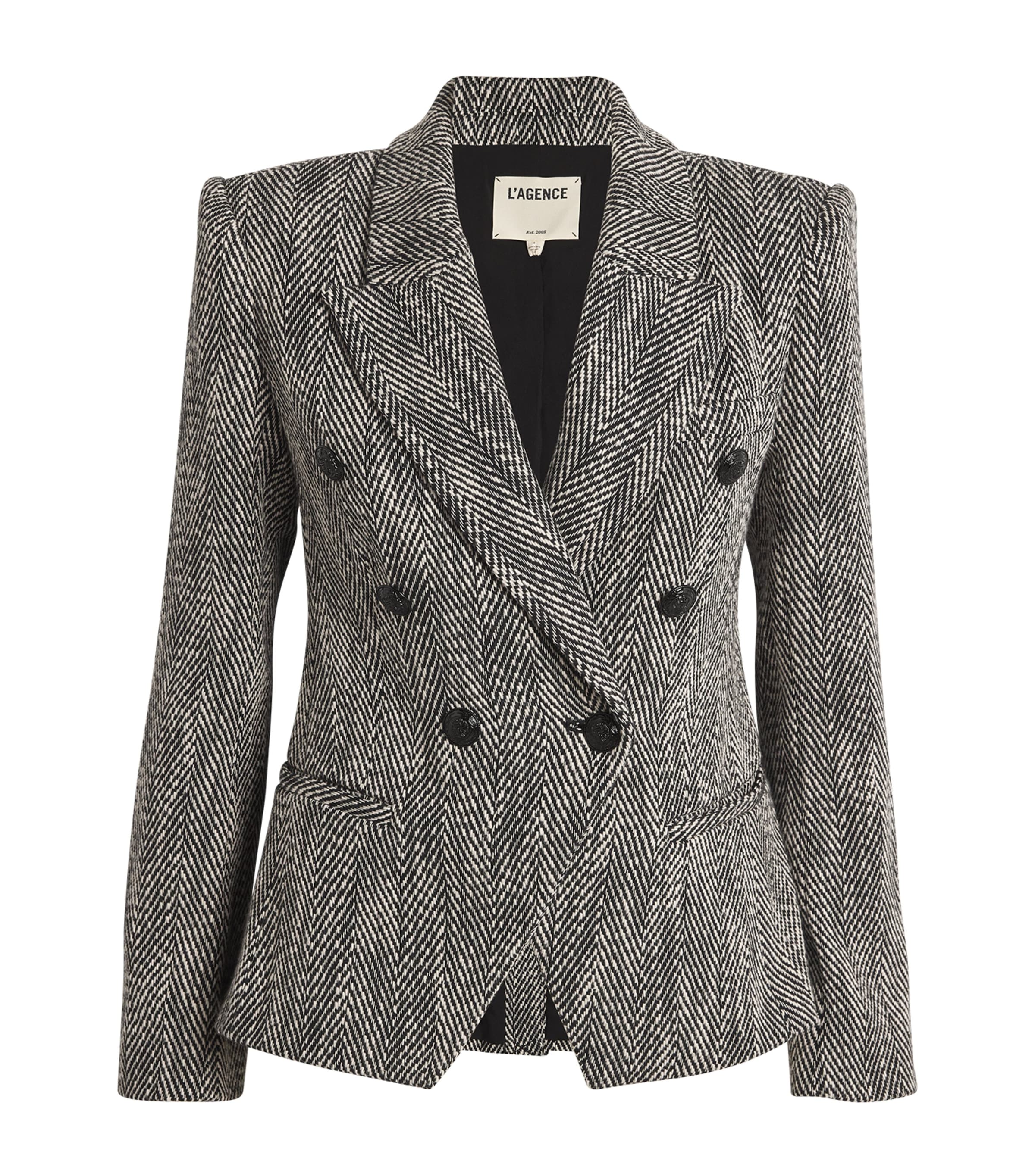L Agence Marie Double Breasted Blazer Black/white Tweed In Black
