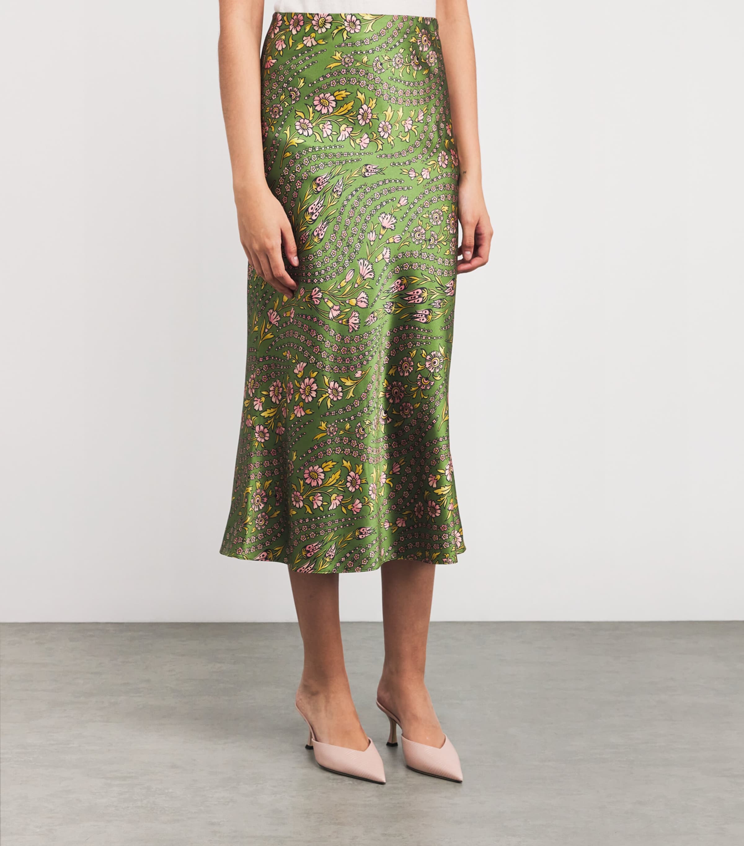 Veronica Beard Womens Silk-Blend Clover Midi Skirt Lemngrss Multi Image 3