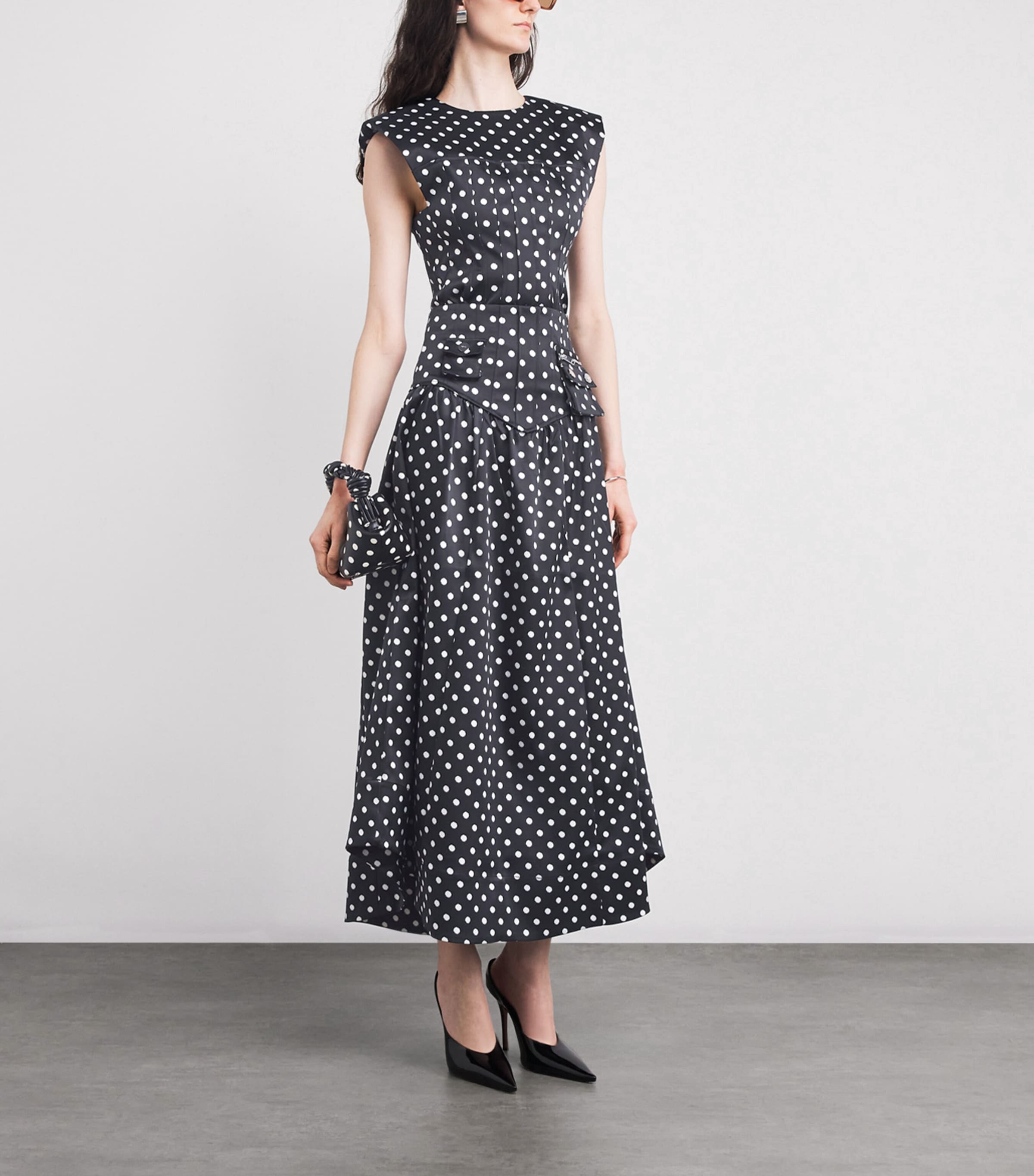 Satin Polka-Dot Maxi Skirt 099 BLACK Image 2