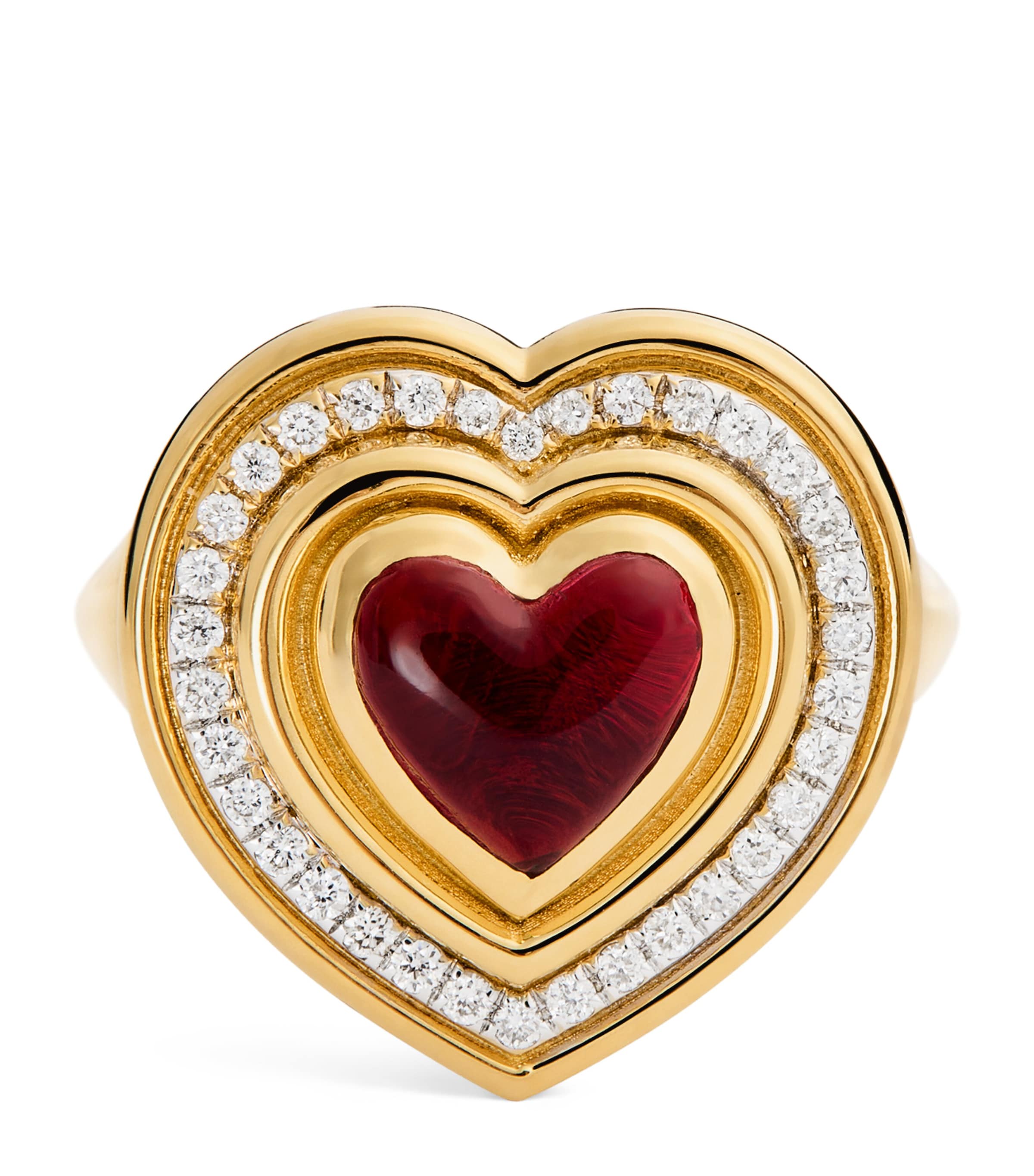 L'atelier Nawbar Yellow Gold, Garnet And Diamond Lot N*91 Mimette Heart Pinky Ring In Gold