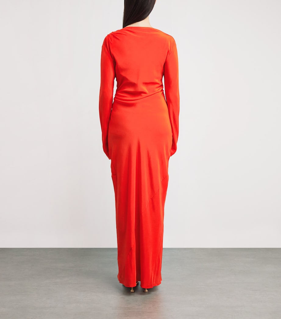 Silk Gathered Fresca Maxi Dress TANGERINE Image 3