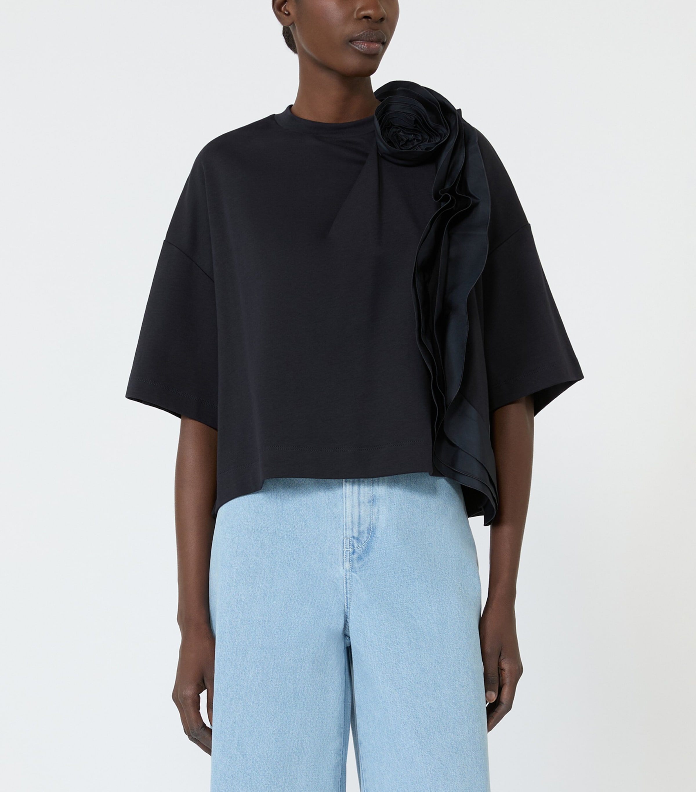 Max Mara Womens Cotton Floral Appliqué T-Shirt Ultramarine Image 3