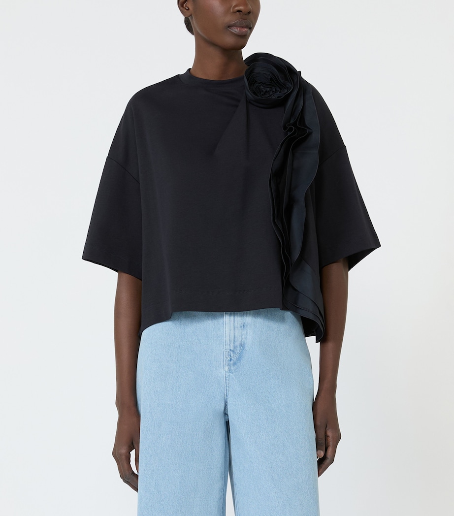 Max Mara Womens Cotton Floral Appliqué T-Shirt Ultramarine Image 3