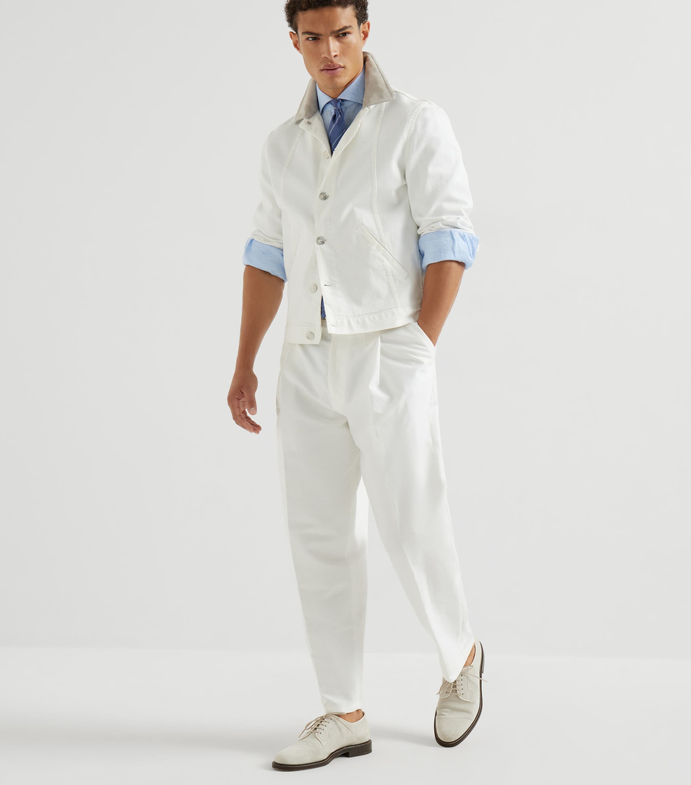 Denim Leather-Collar Jacket CTI79 Image 2