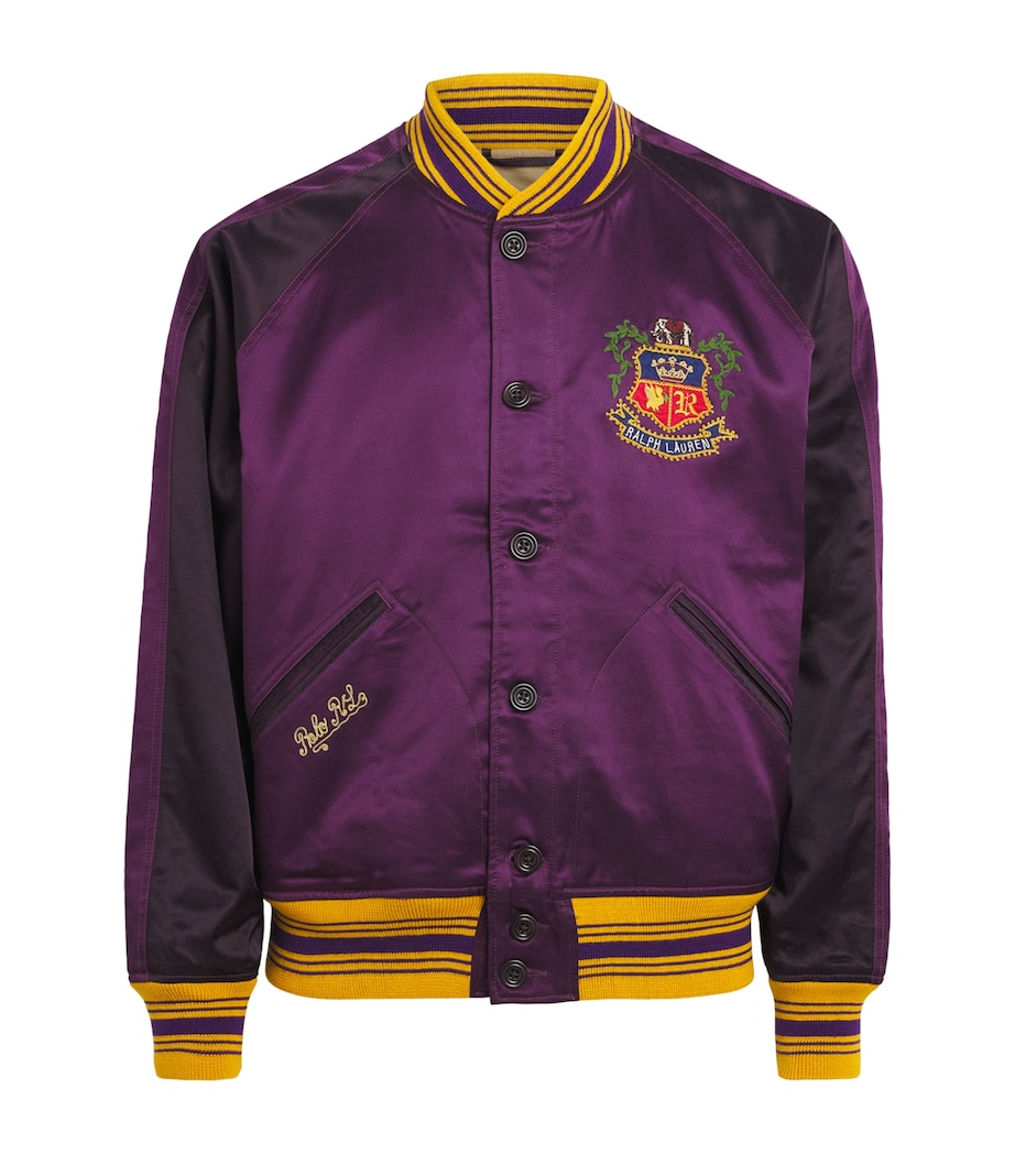 Polo Ralph Lauren Mens Satin Embroidered Bomber Jacket Brgnd Rs/st Prpl Mlt Image 1
