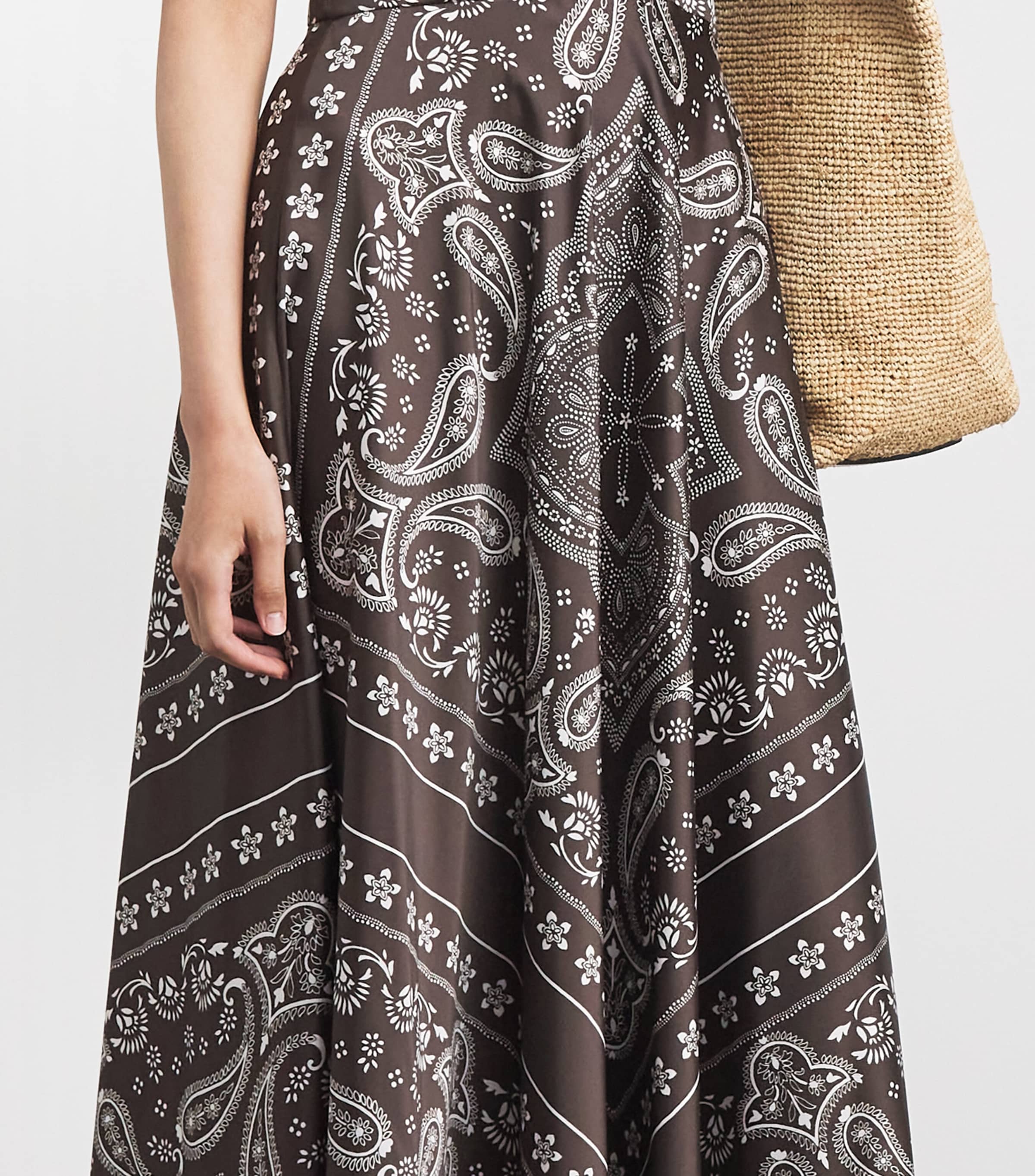 Sandro Paris Womens Satin Bandana Sleeveless Maxi Dress Taupe / White Image 5