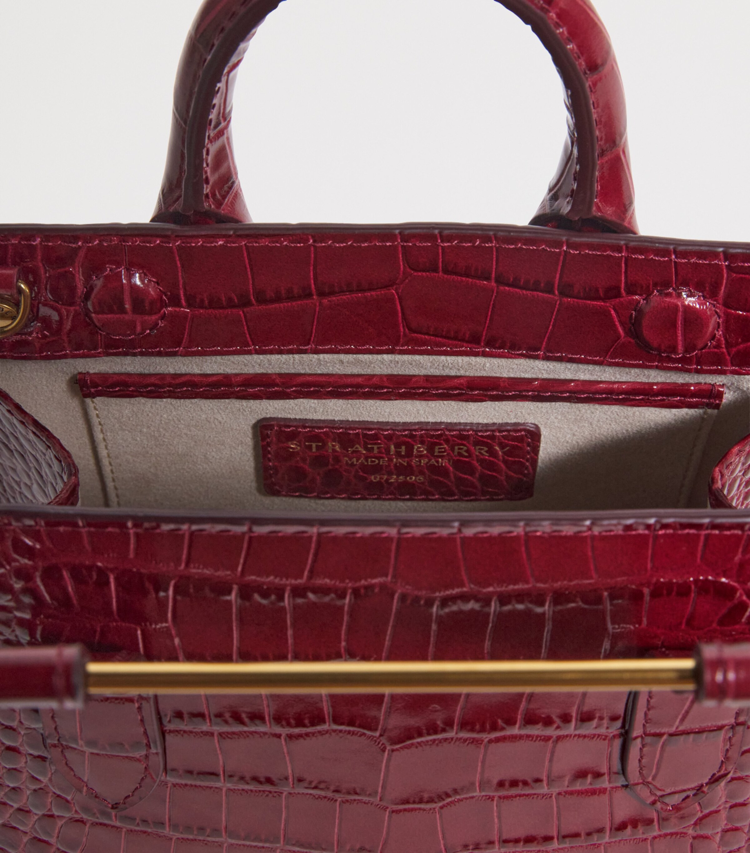 Strathberry Croc-Embossed Leather Nano Tote Bag Oxblood Image 4