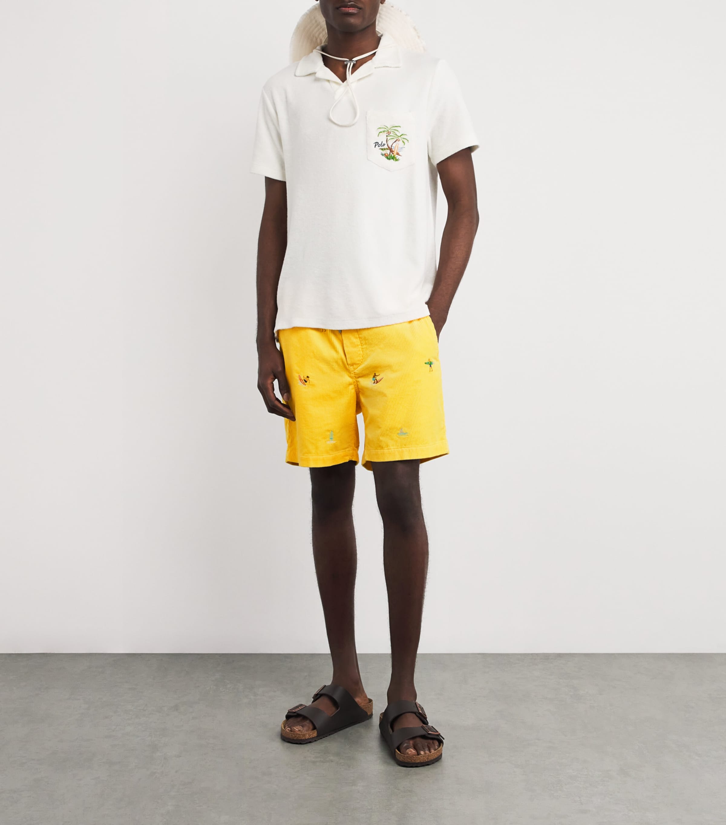 Polo Ralph Lauren Mens Corduroy Embroidered Cotton Shorts Beach Yellow Emb