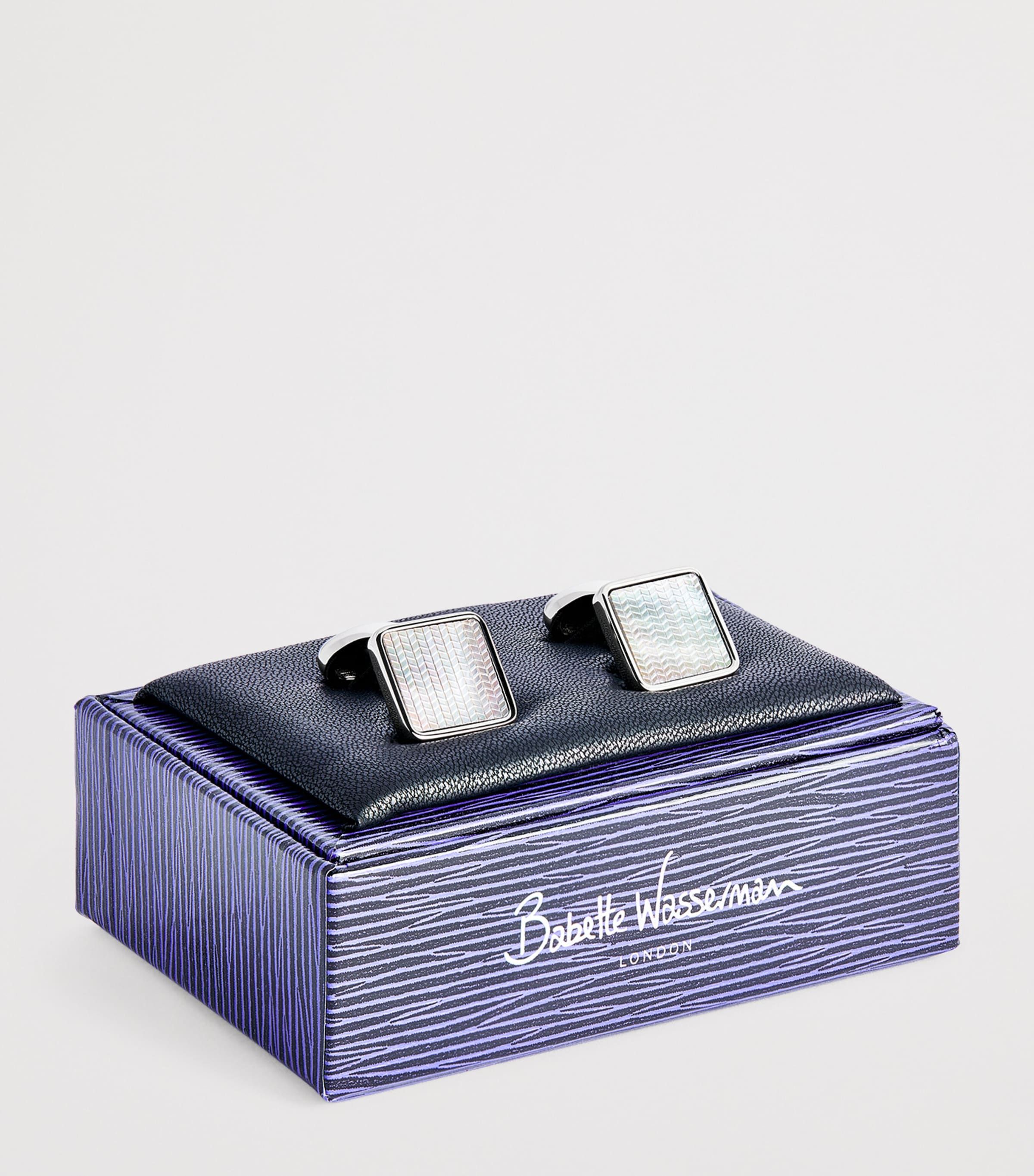 Babette Wasserman Mother-Of-Pearl Herringbone Cufflinks Silver Image 3