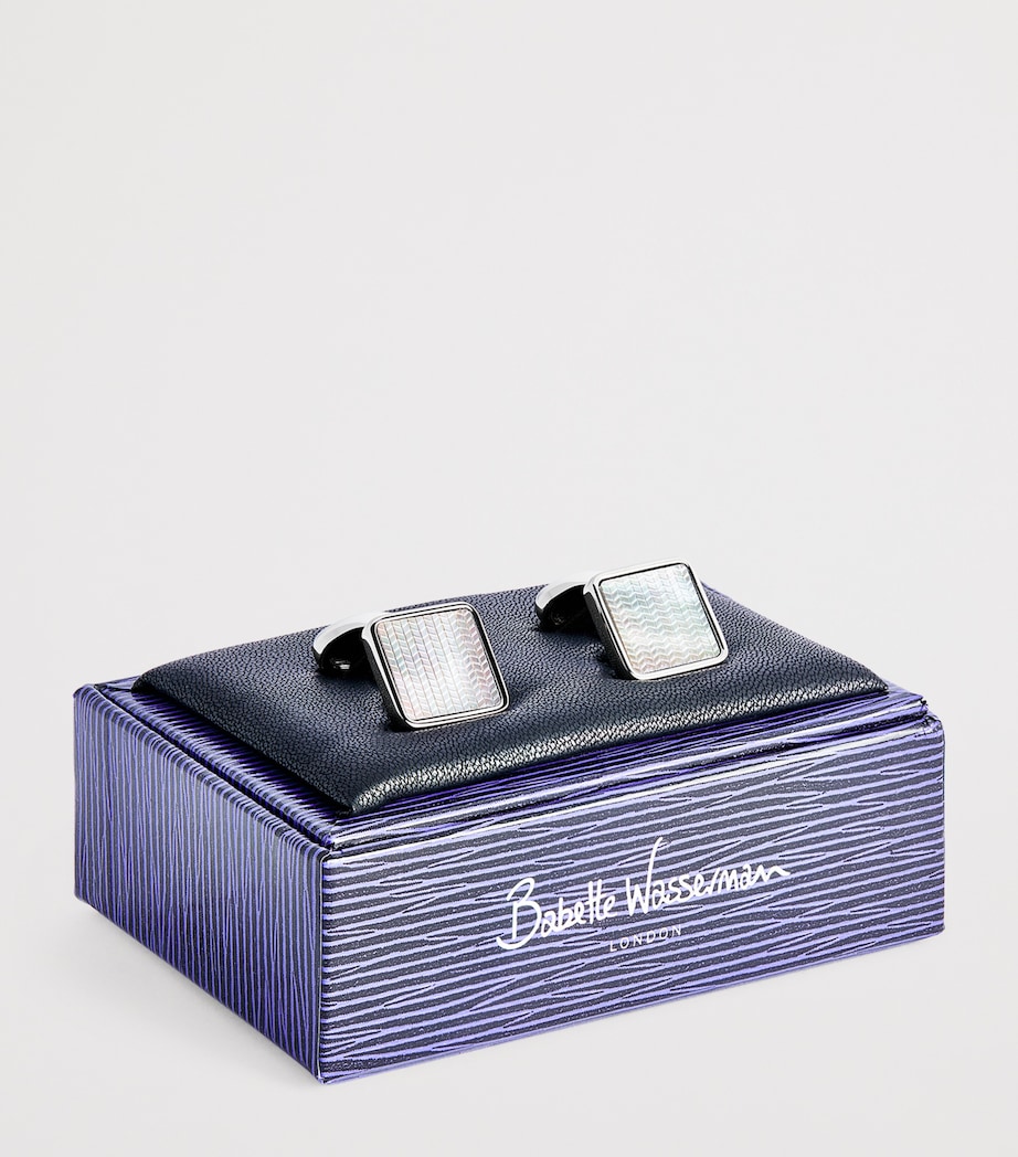 Babette Wasserman Mother-Of-Pearl Herringbone Cufflinks Silver Image 3