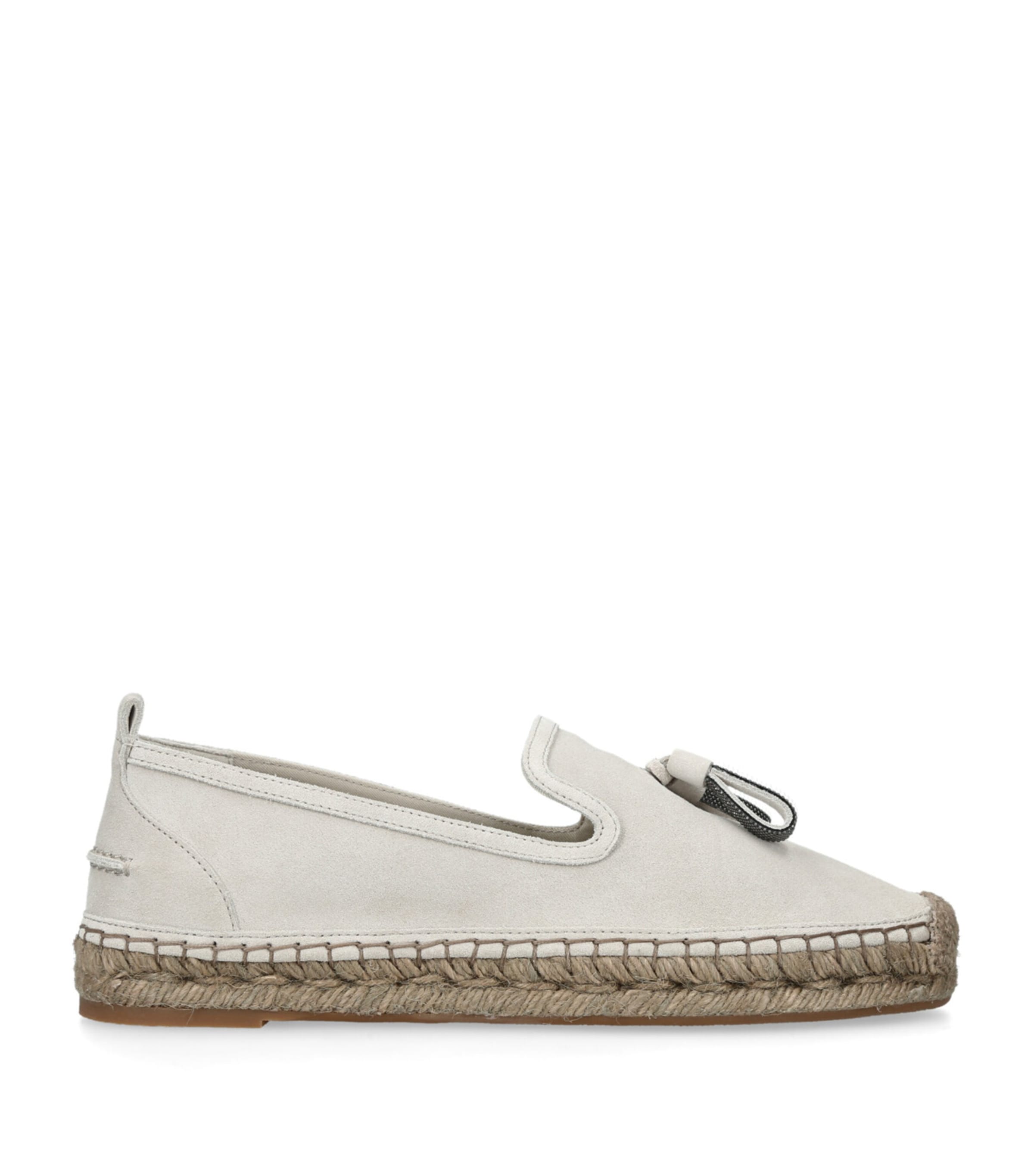 Brunello Cucinelli Bead-embellished Suede Espadrilles In Grey