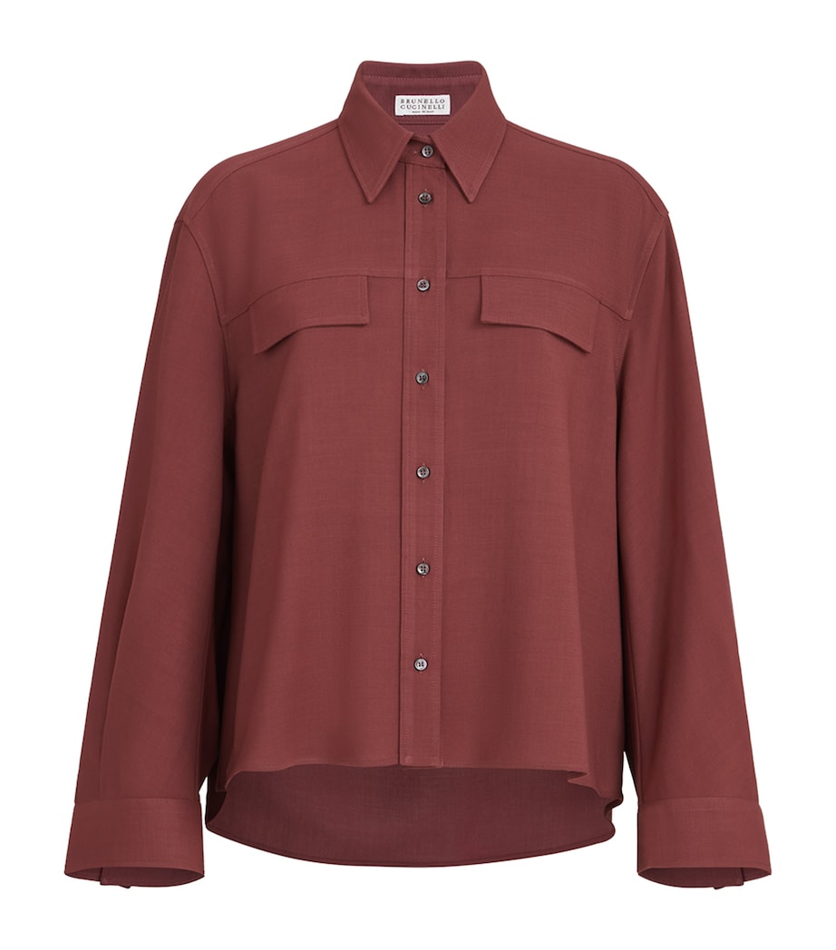 Brunello Cucinelli Womens Virgin Wool-Blend Twill Shirt Cabernet Image 1