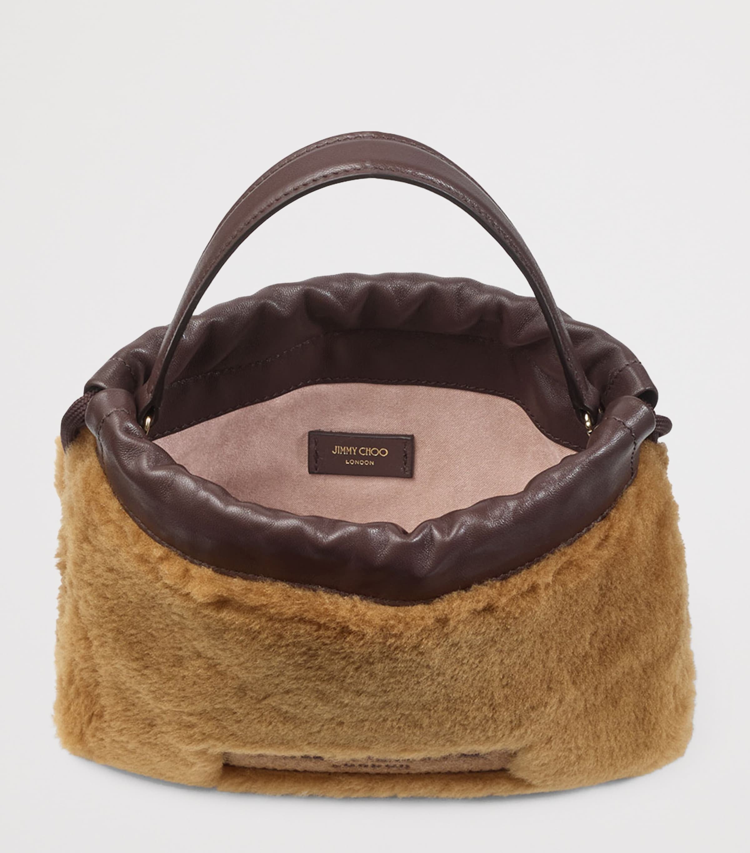 Jimmy Choo Shearling Drawstring Pouch Teddy/chocolate/ligh Image 4
