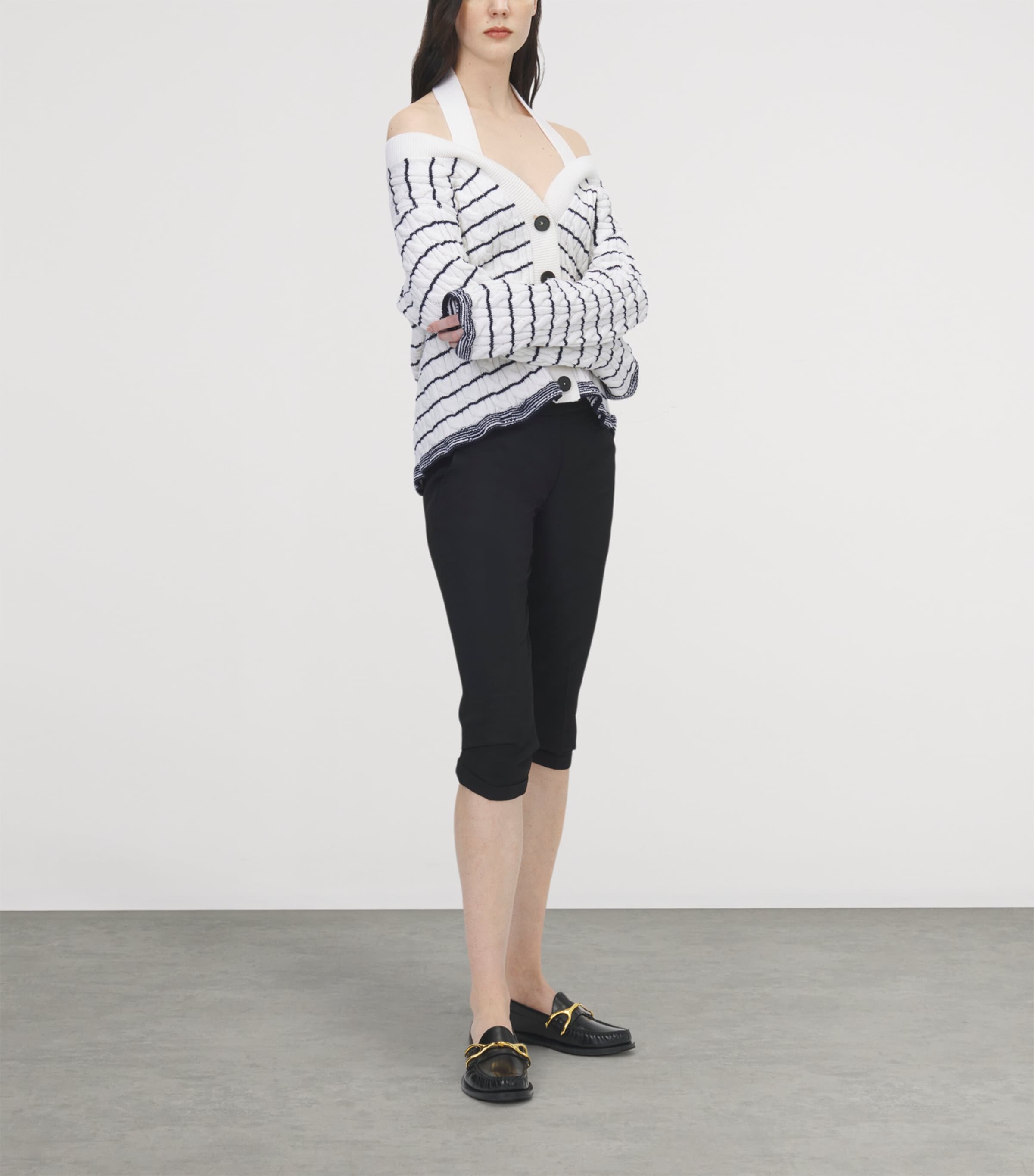 McQueen Womens Striped Off-the-Shoulder Cardigan Image 4