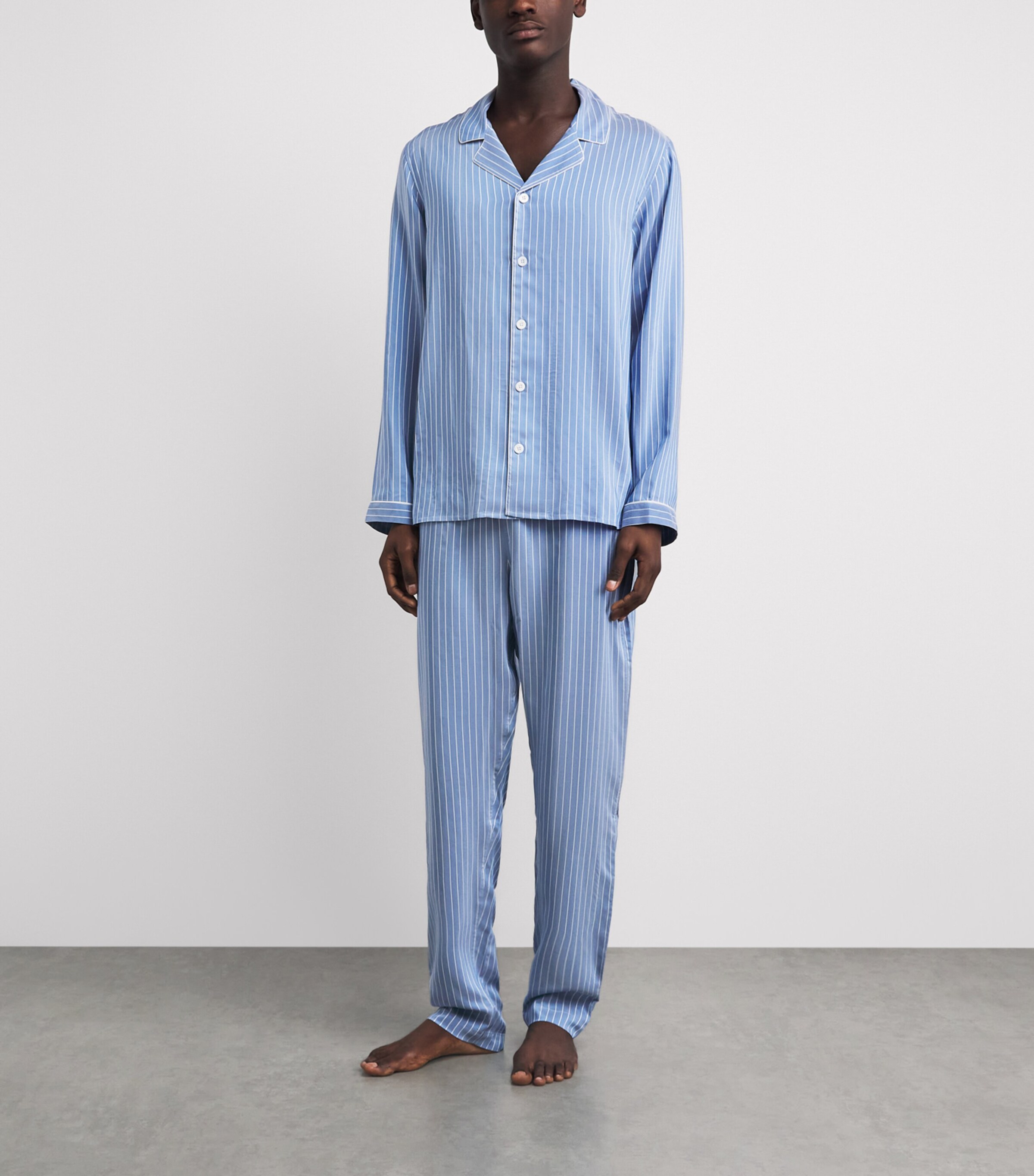 Zimmerli Mens Stripe Long-Sleeve Pyjama Set Blue Image 2