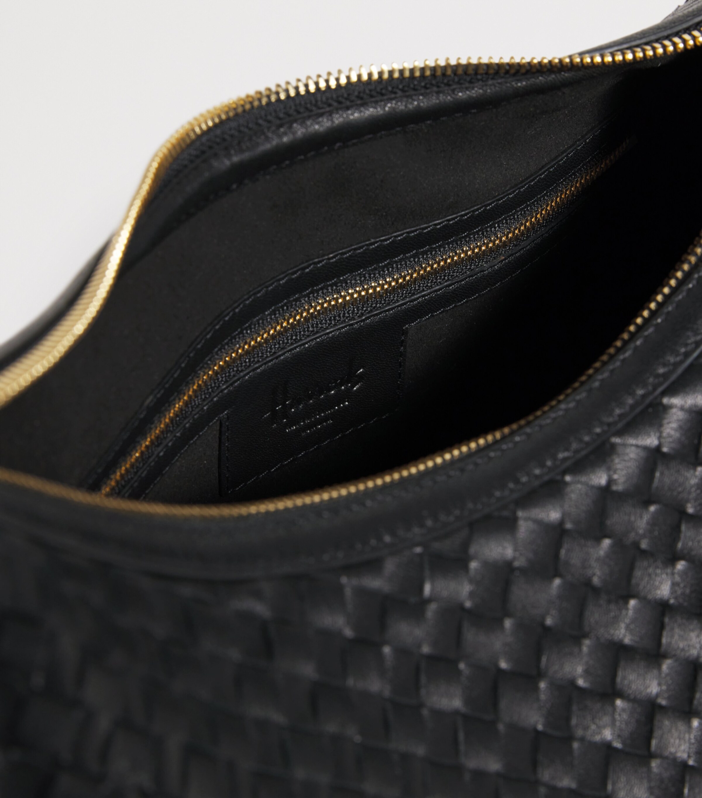 Large Leather Woven Crescent Shoulder Bag BLACK Image 4