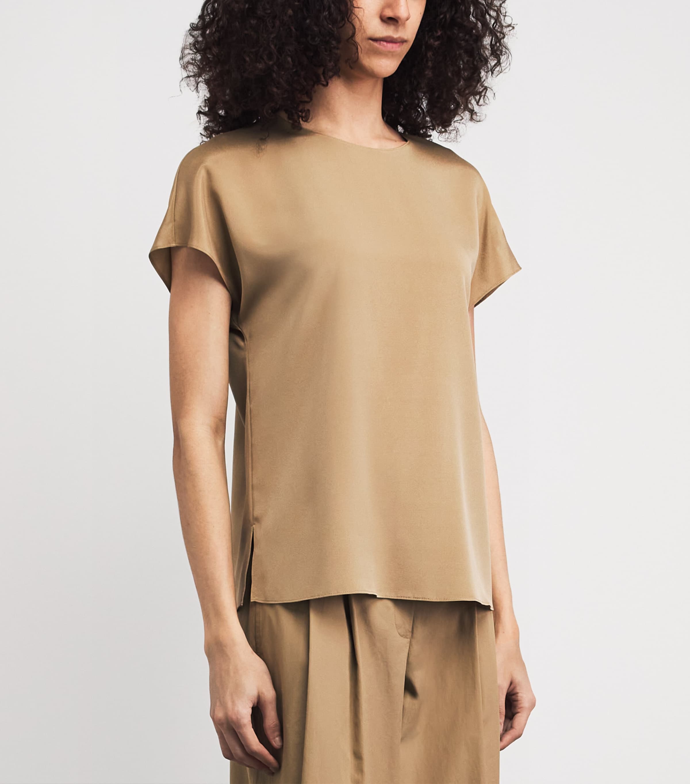Lafayette 148 Womens Silk-Blend T-Shirt Cadkh Cadet Khaki Image 4