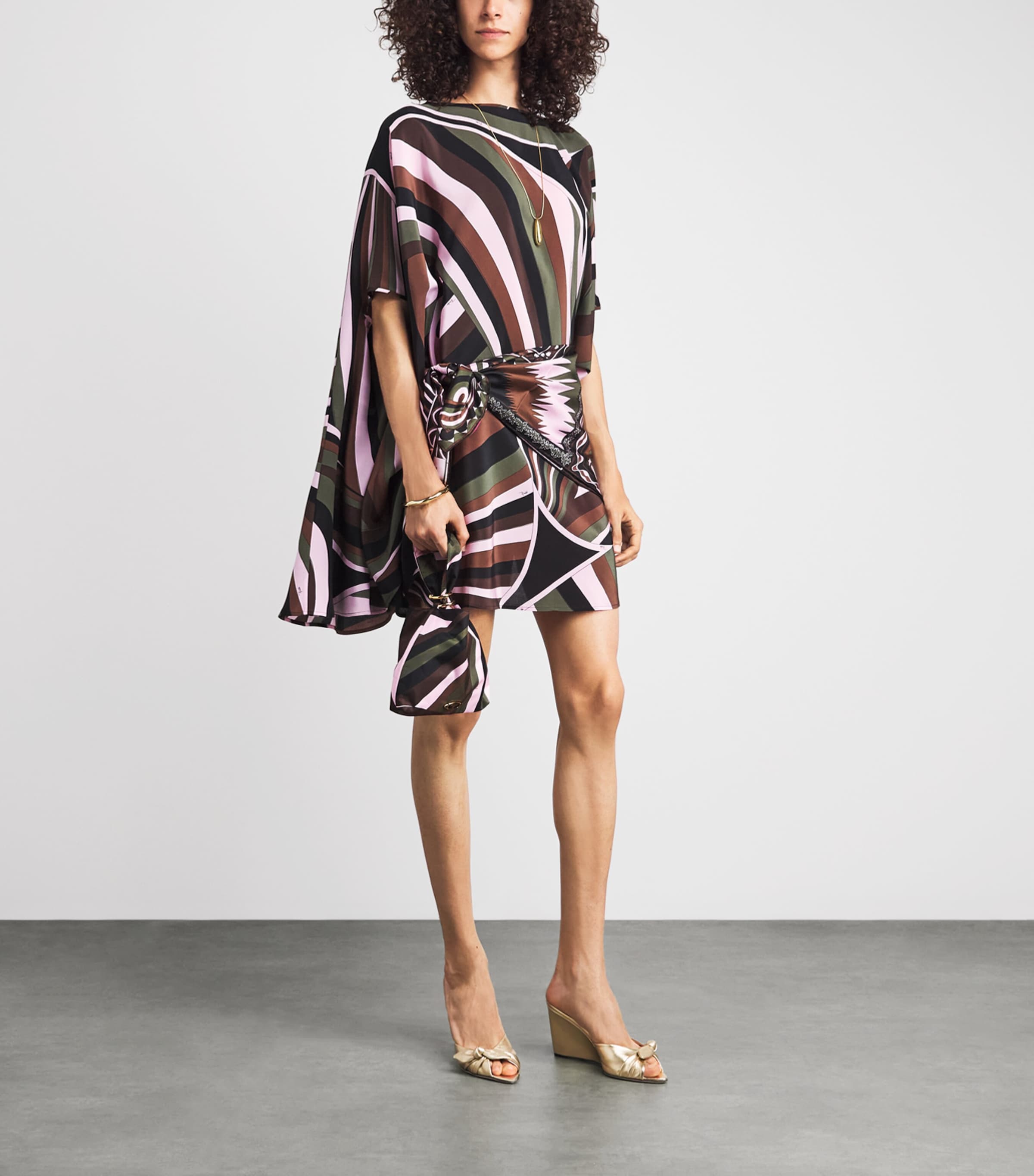 PUCCI Silk Mixed Print Silk Scarf Khaki Pink Image 2
