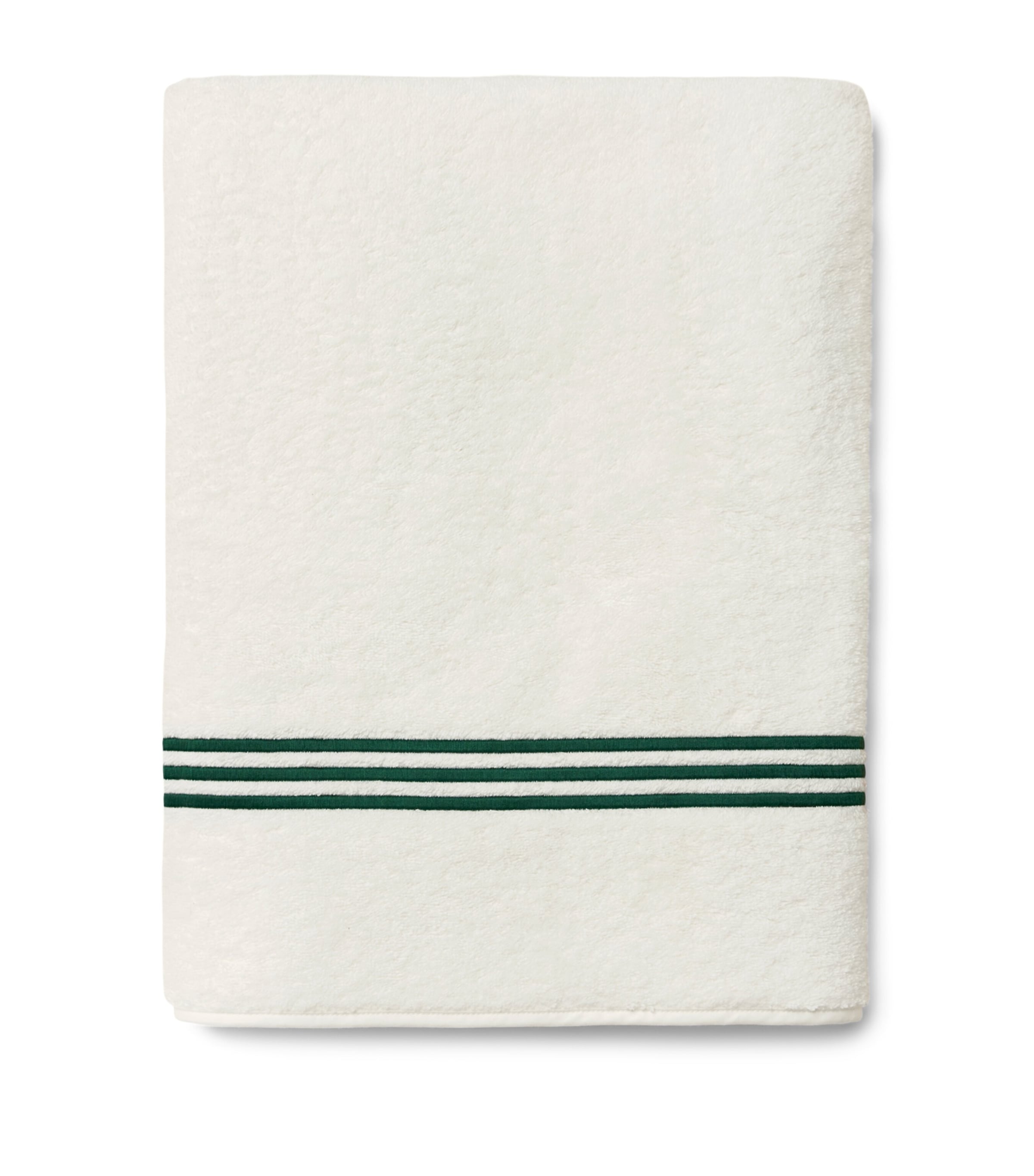 Pratesi Tre Righe Bath Sheet (40cm x 70cm) Ivory/emerald Image 1