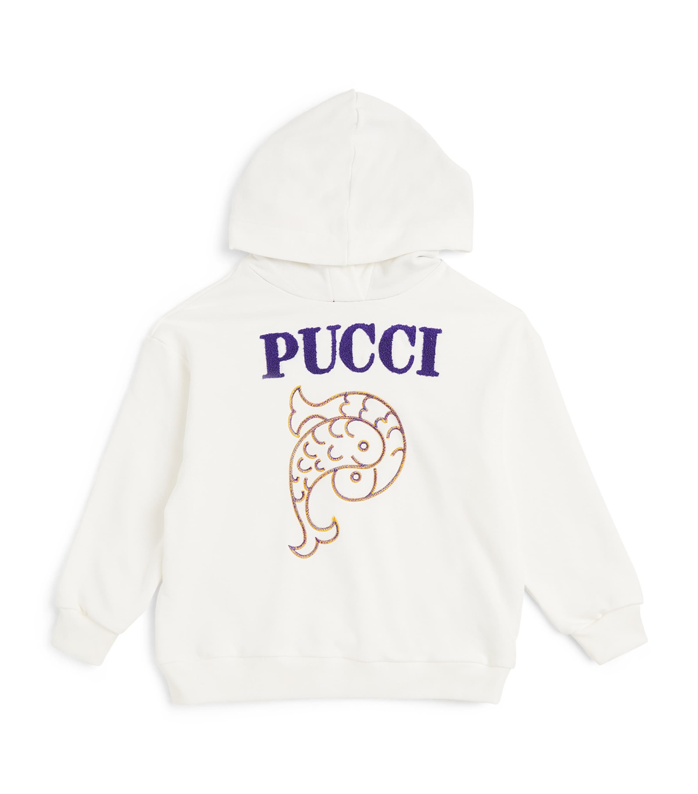 Shop Pucci Junior Embroidered Logo Hoodie In Ivory