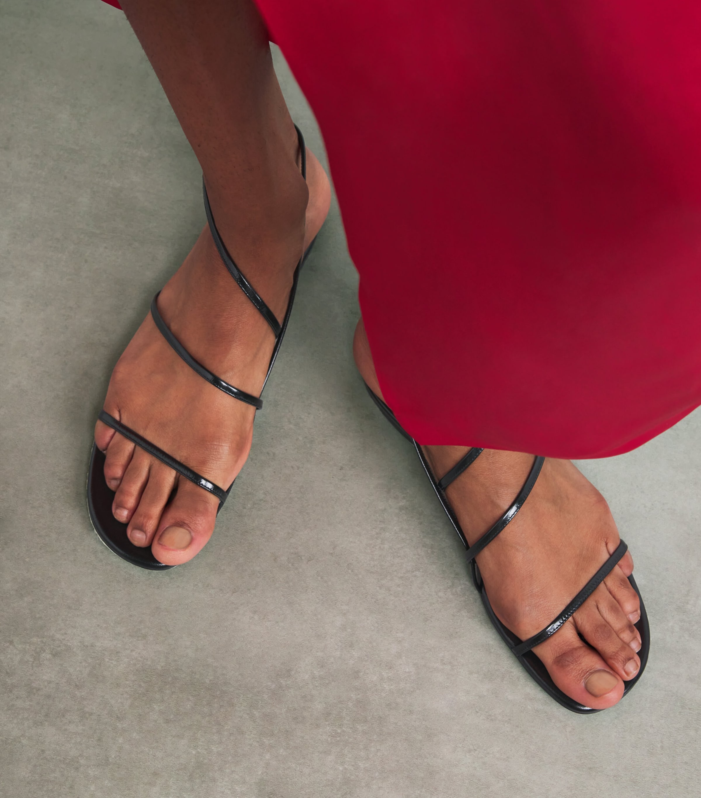 Leather Loop Flat Sandals BLACK Image 5