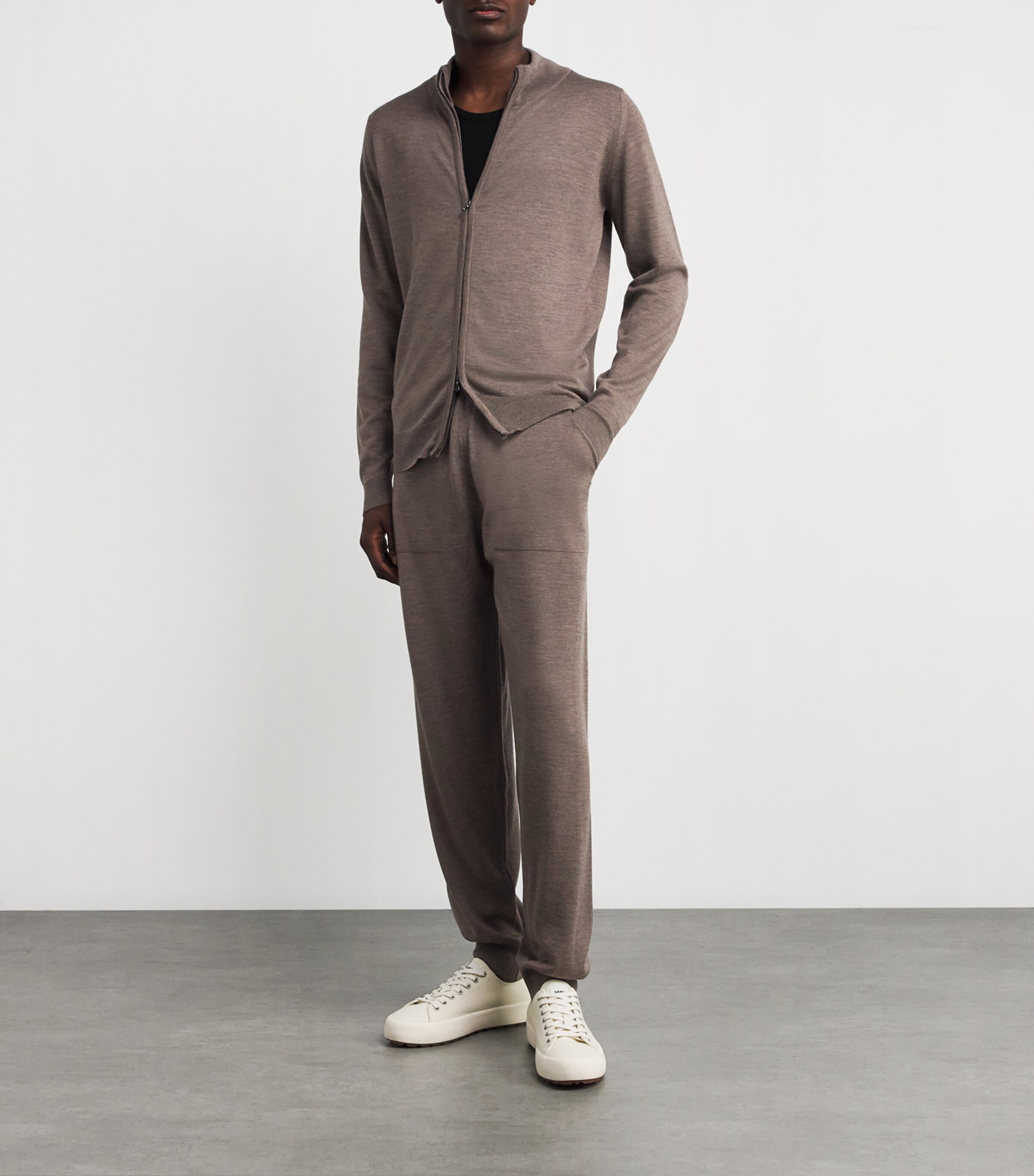 John Smedley Mens Extra Fine Merino Wool Henning Sweatpants Mushroom Image 2