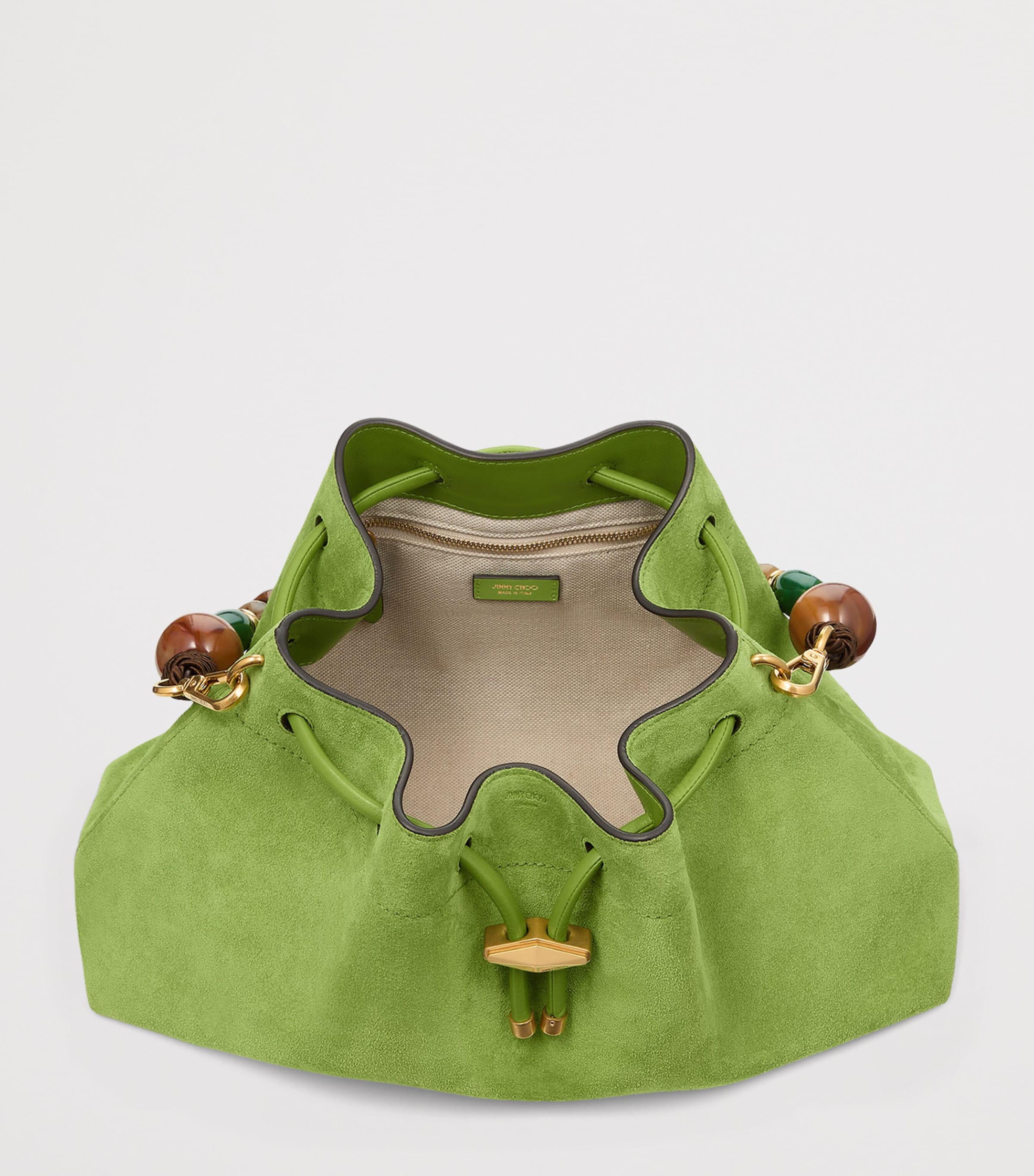 Jimmy Choo Medium Suede Cinch Beaded Bucket Bag Clover/gold Image 4