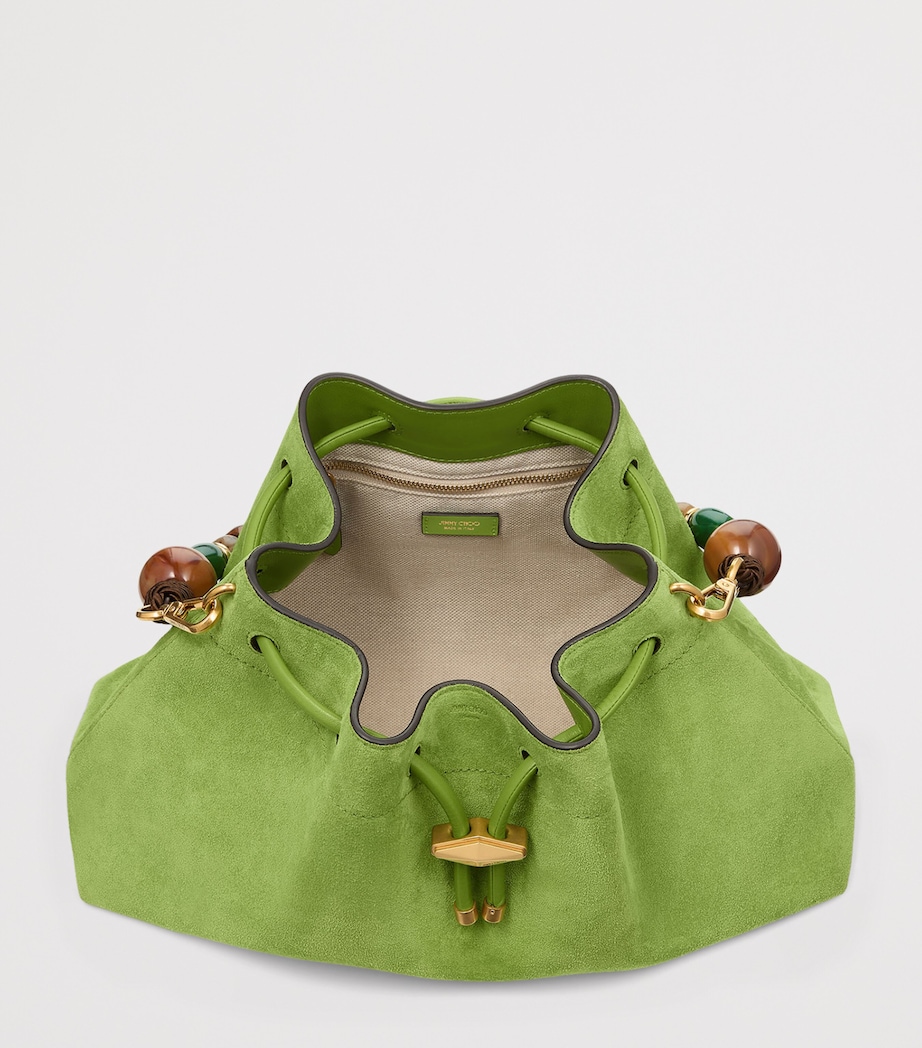 Jimmy Choo Medium Suede Cinch Beaded Bucket Bag Clover/gold Image 4
