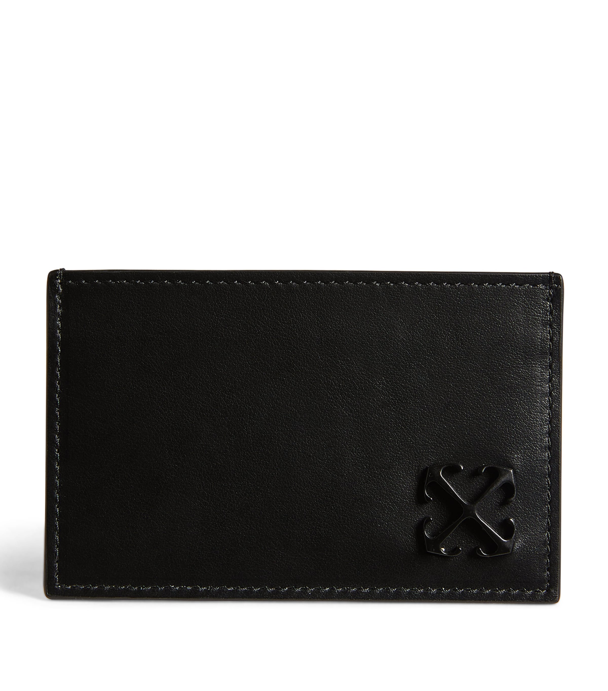 Off-white Leather Card Holder In Gray