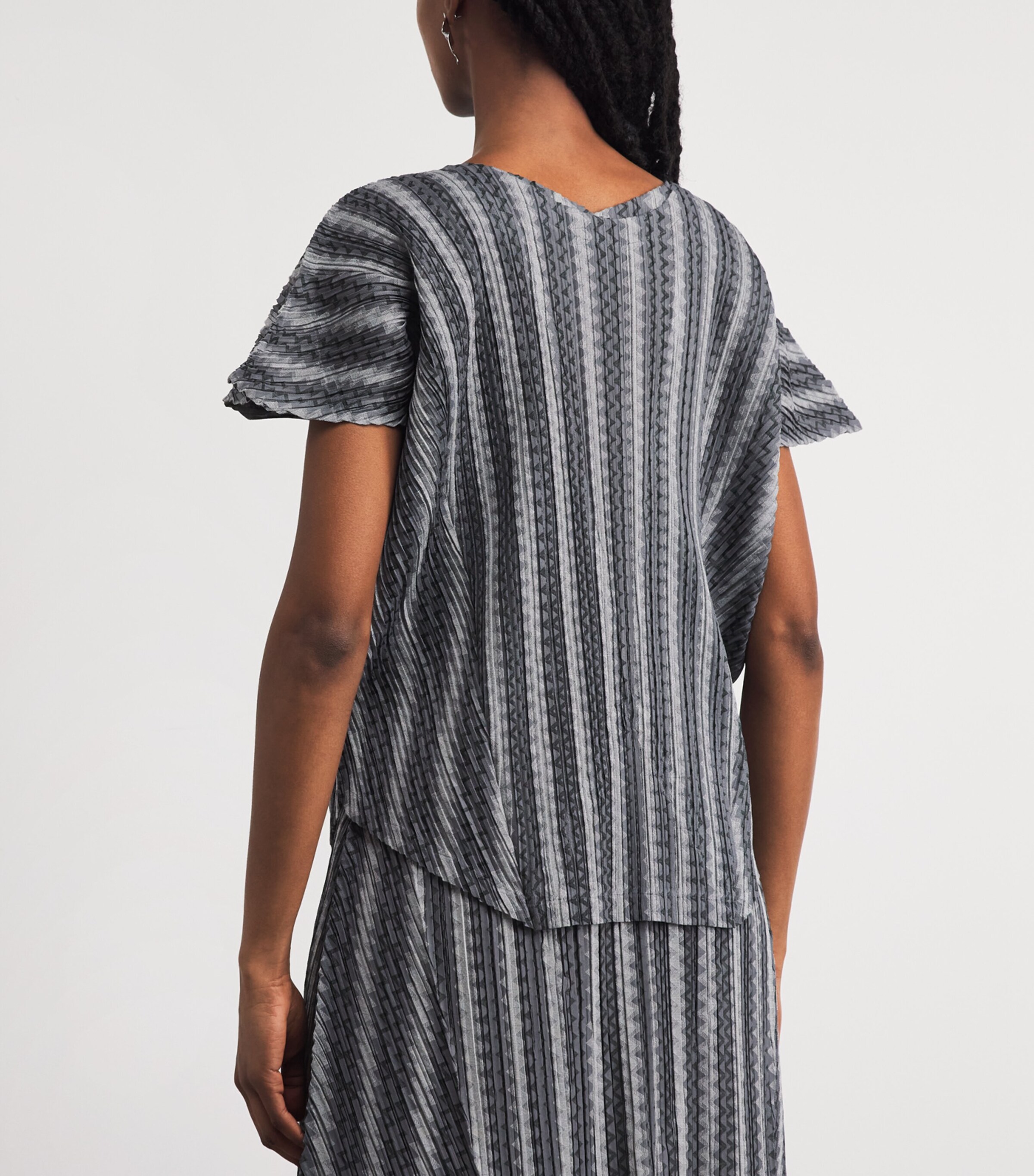 Pleats Please Issey Miyake Womens Cotton-Blend Zigzag Top Grey Image 5