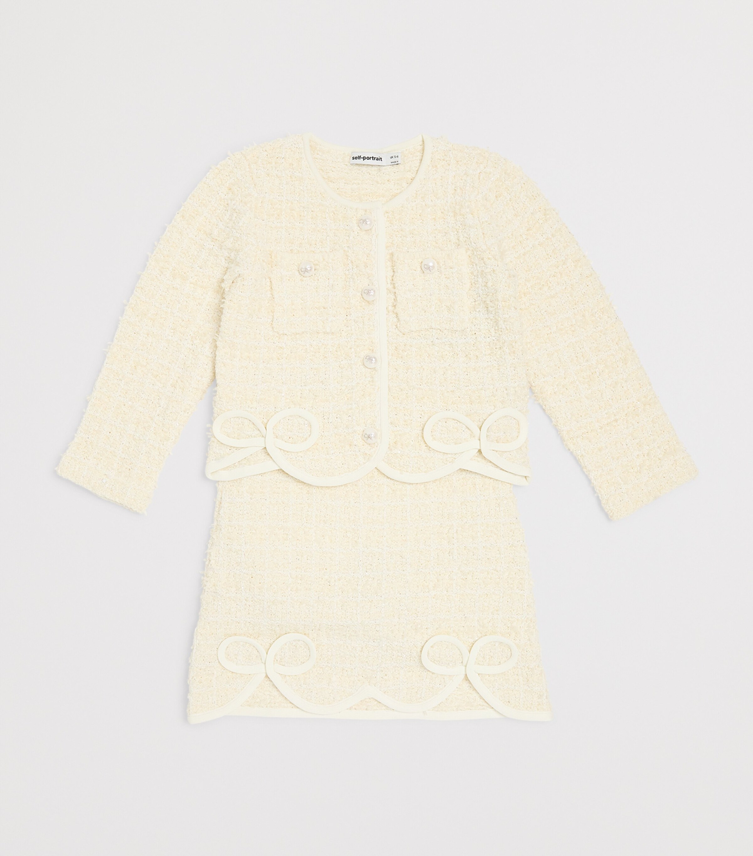 Self-Portrait Kids Tweed Sequinned Cardigan (3-12 Years) Cream Image 3