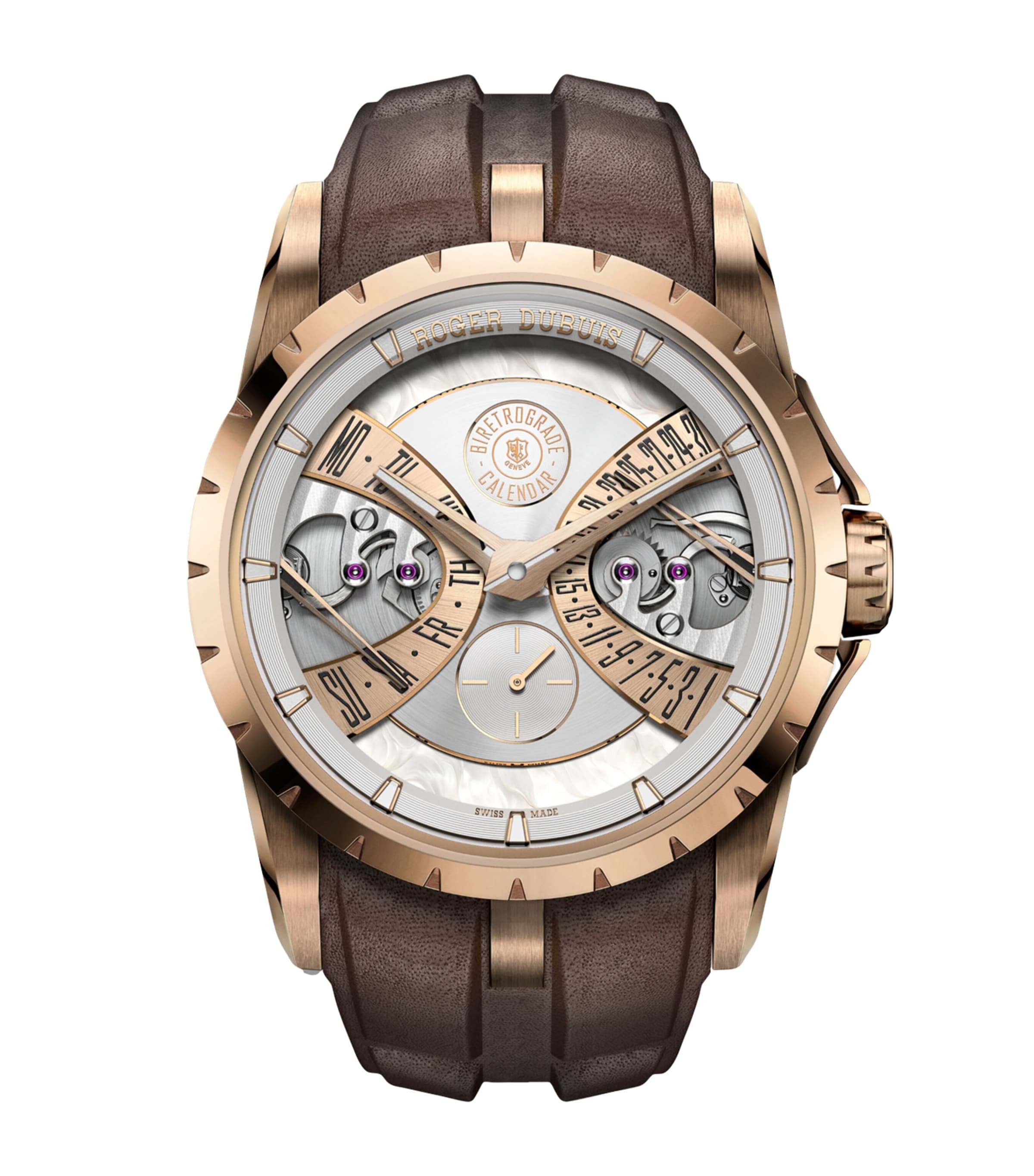 Roger Dubuis Pink Gold Excalibur Biretrograde Calendar Watch In Brown
