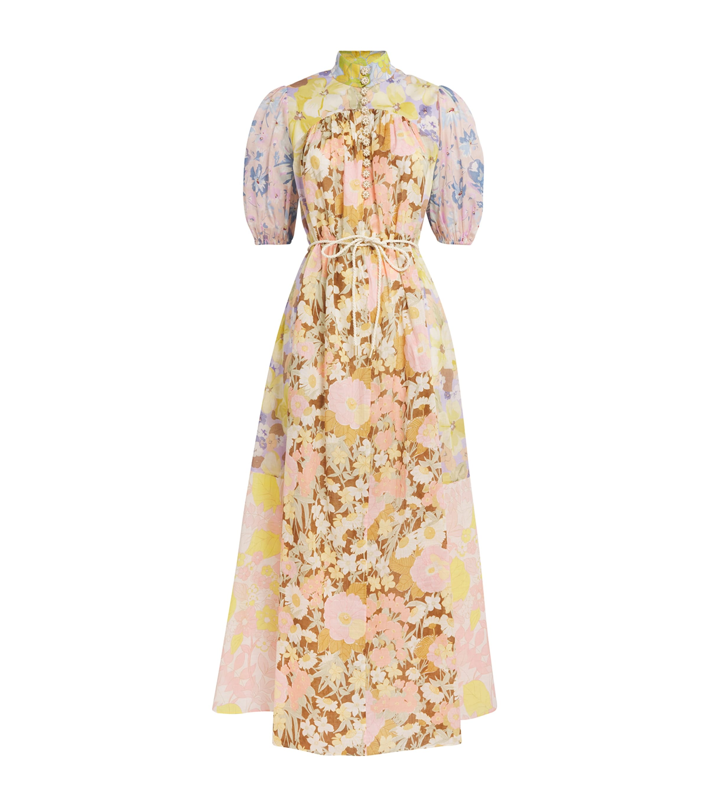 Zimmermann Floral High-neck Maxi Dress In Yellow