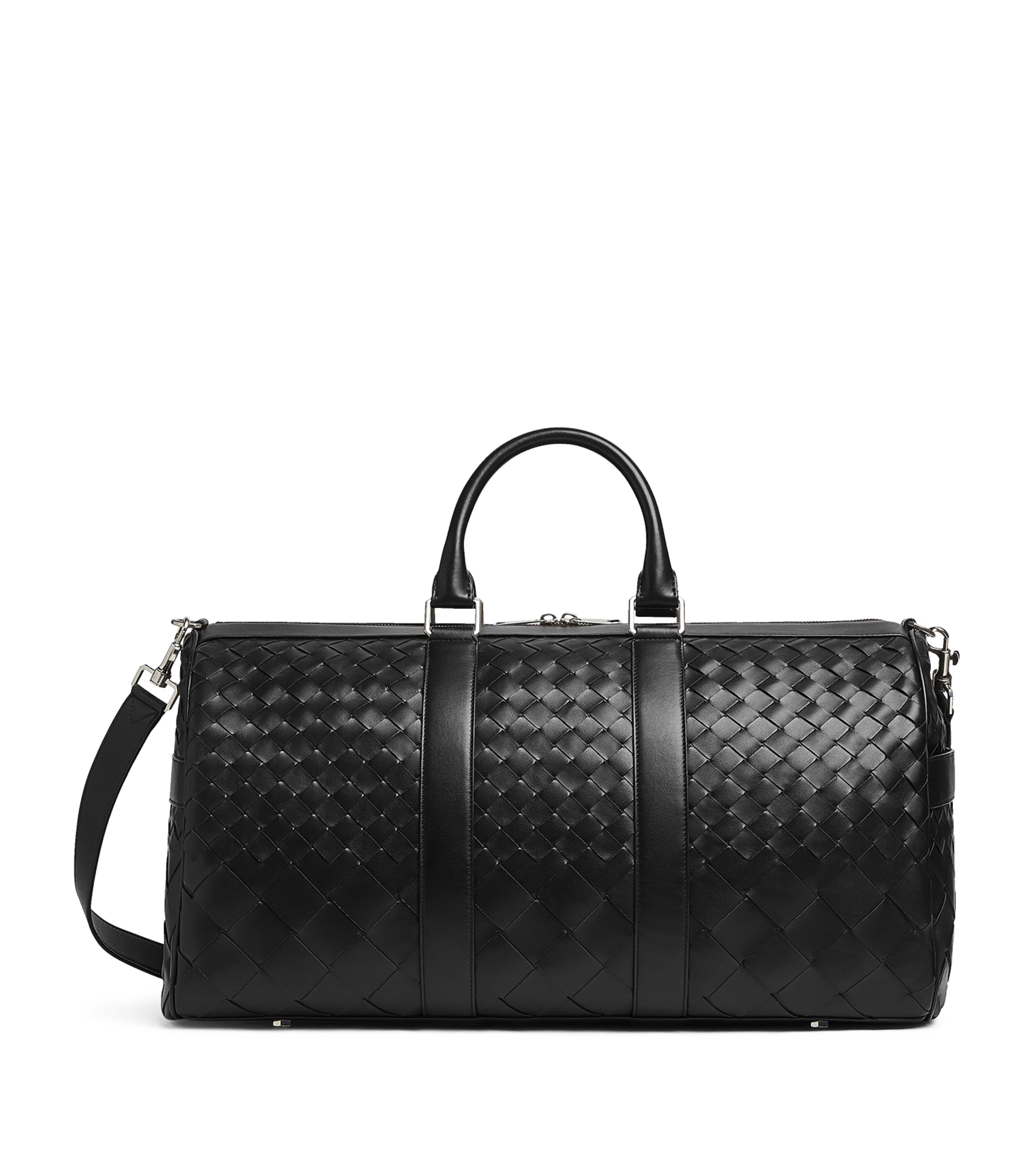 Bottega Veneta Medium Leather Intrecciato Duffle Bag In Grey