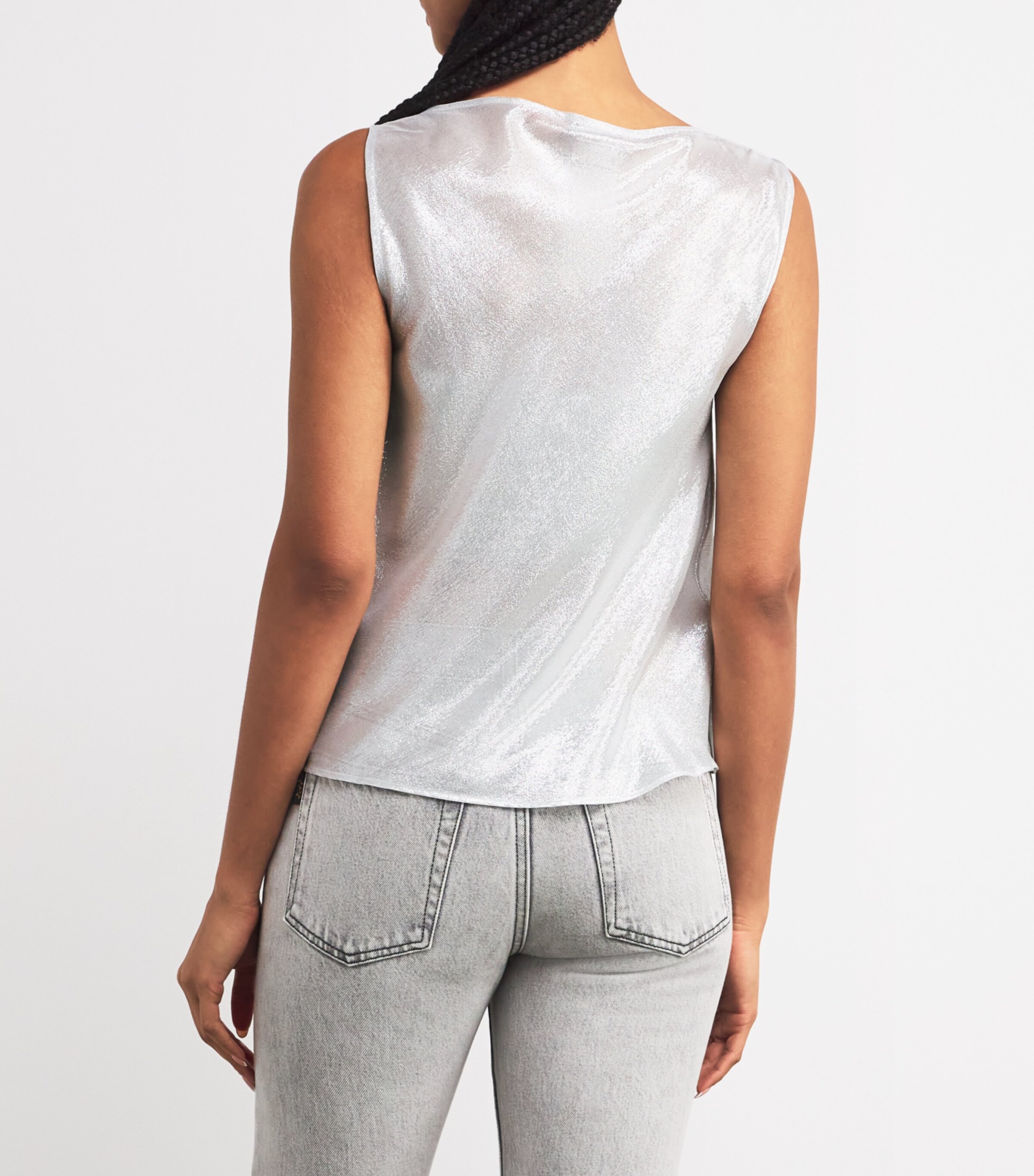 MAX&Co. Womens Silk-Blend Georgette Top Silver Image 4