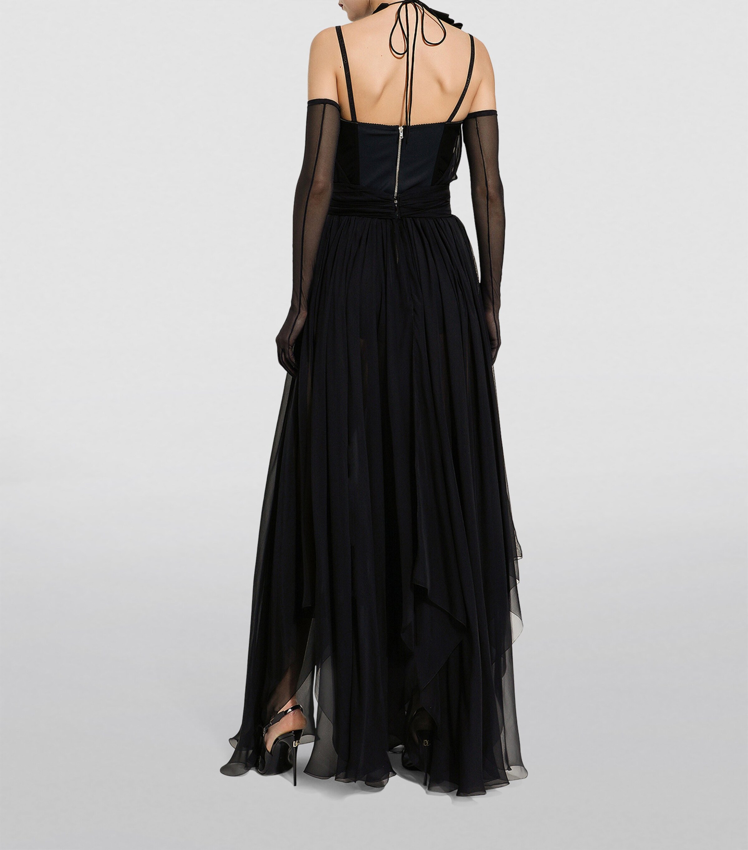Dolce&Gabbana Womens Silk Rose Halterneck Gown Black Image 8