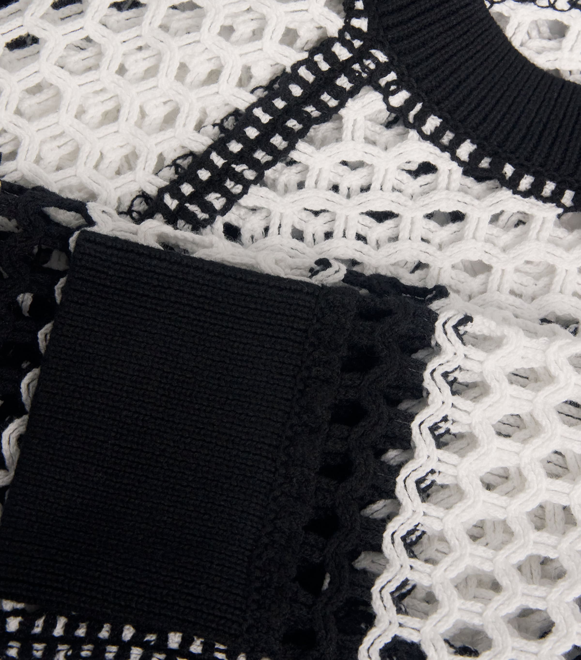 Cotton Open-Knit Sweater WHITE BLACK Image 5