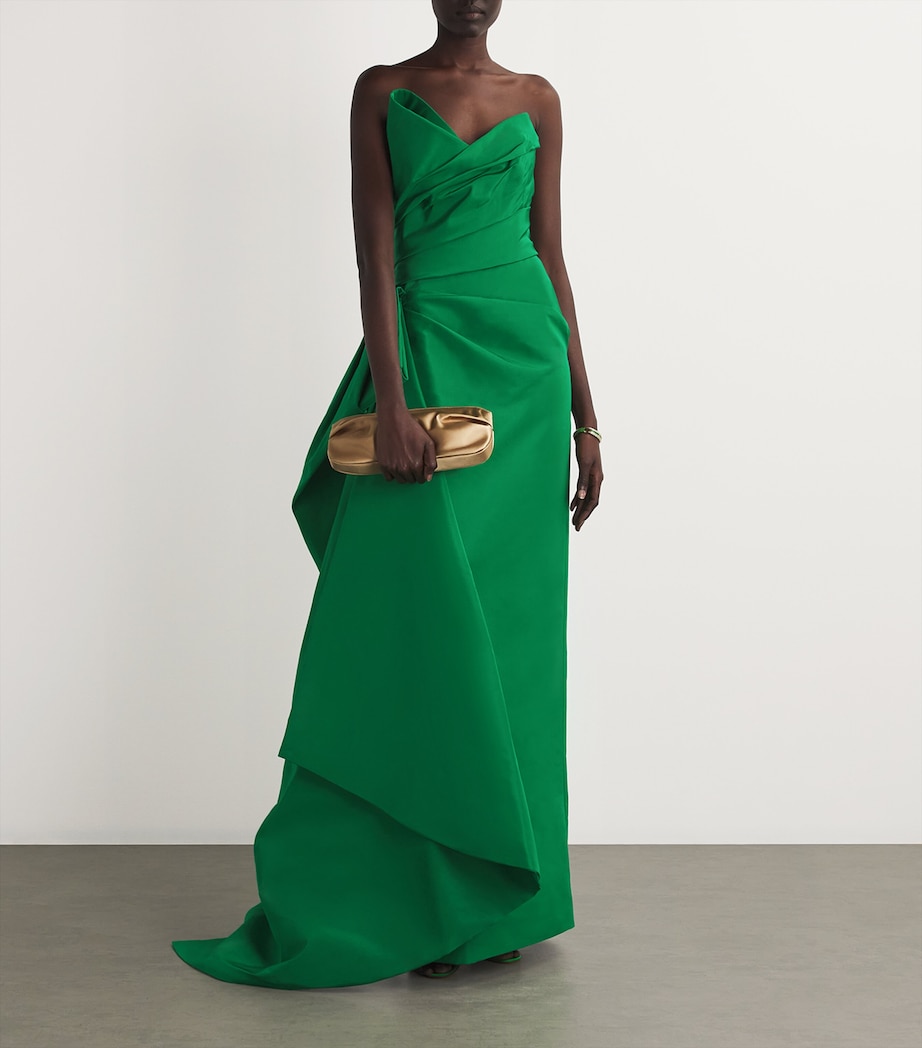 Monique Lhuillier Womens Silk Asymmetric Draped Column Gown Grass Image 2