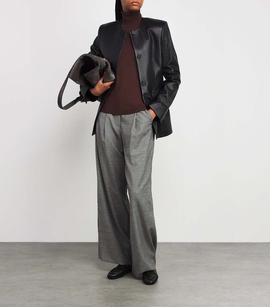 Virgin Wool Houndstooth Tailored Trousers BLACK Image 2