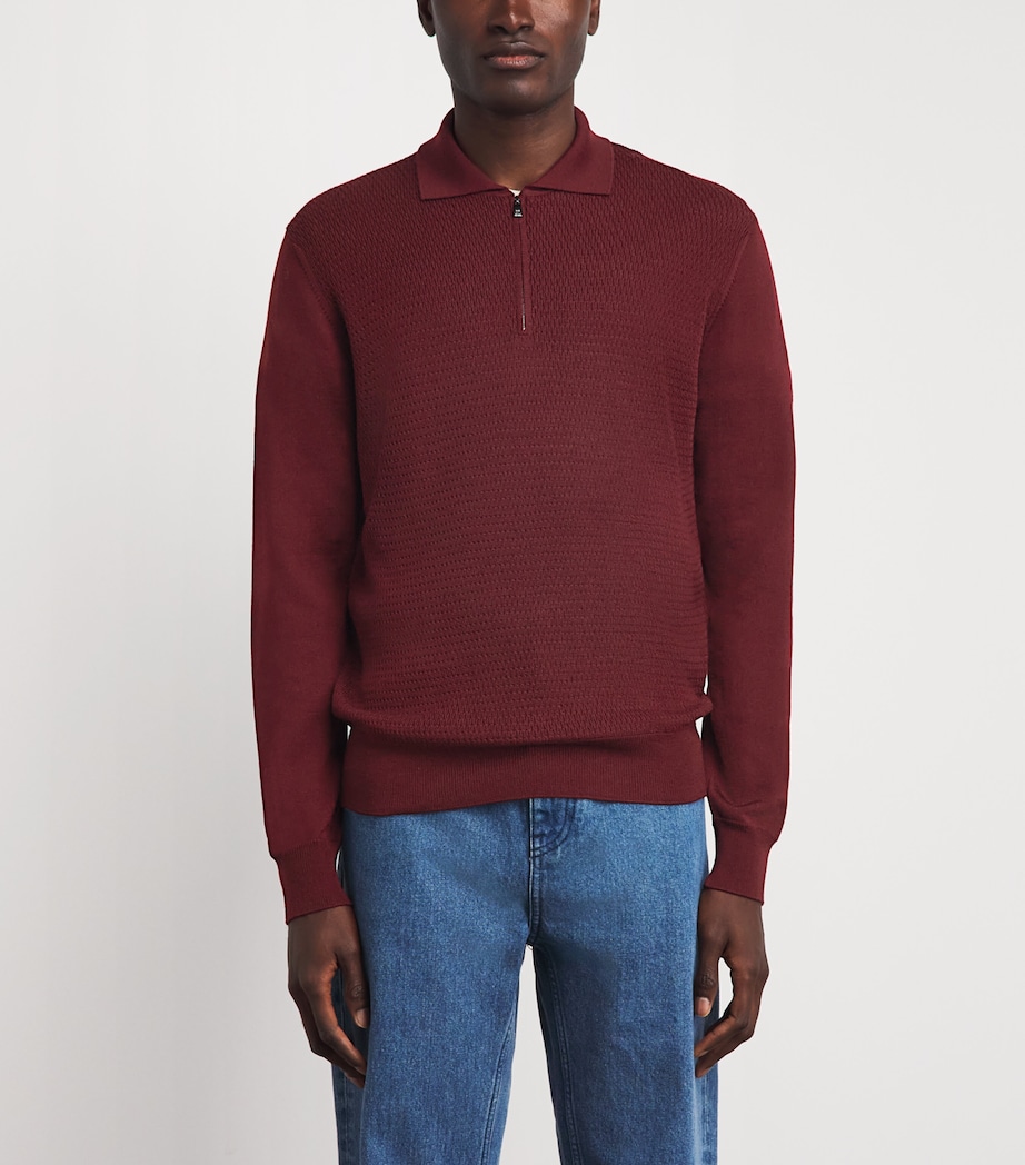 Corneliani Mens Virgin Wool Quarter-Zip Polo Sweater Drk Rd Coloured Image 3