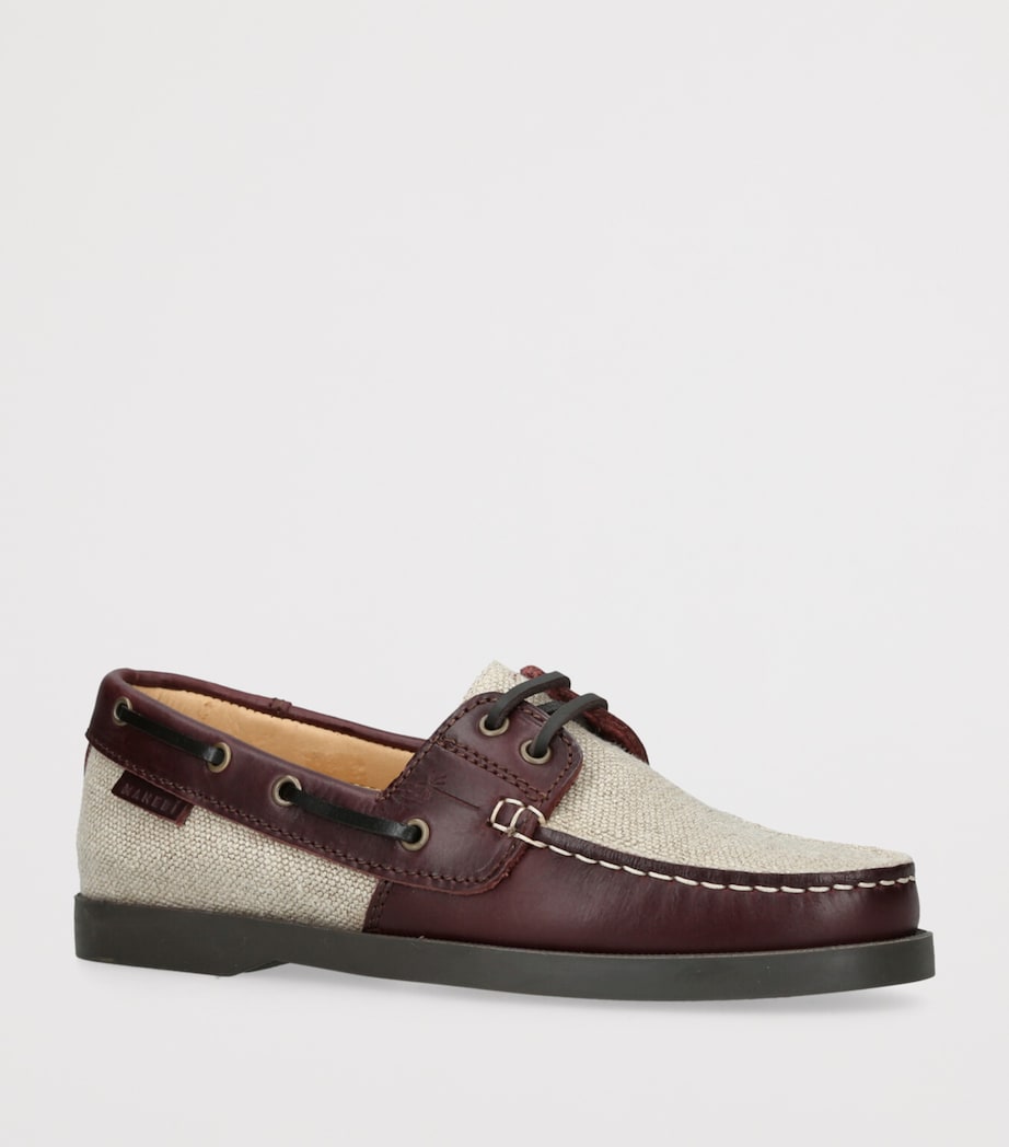 Manebi Canvas Leather-Trim Boat Shoes Brown/oth Image 3