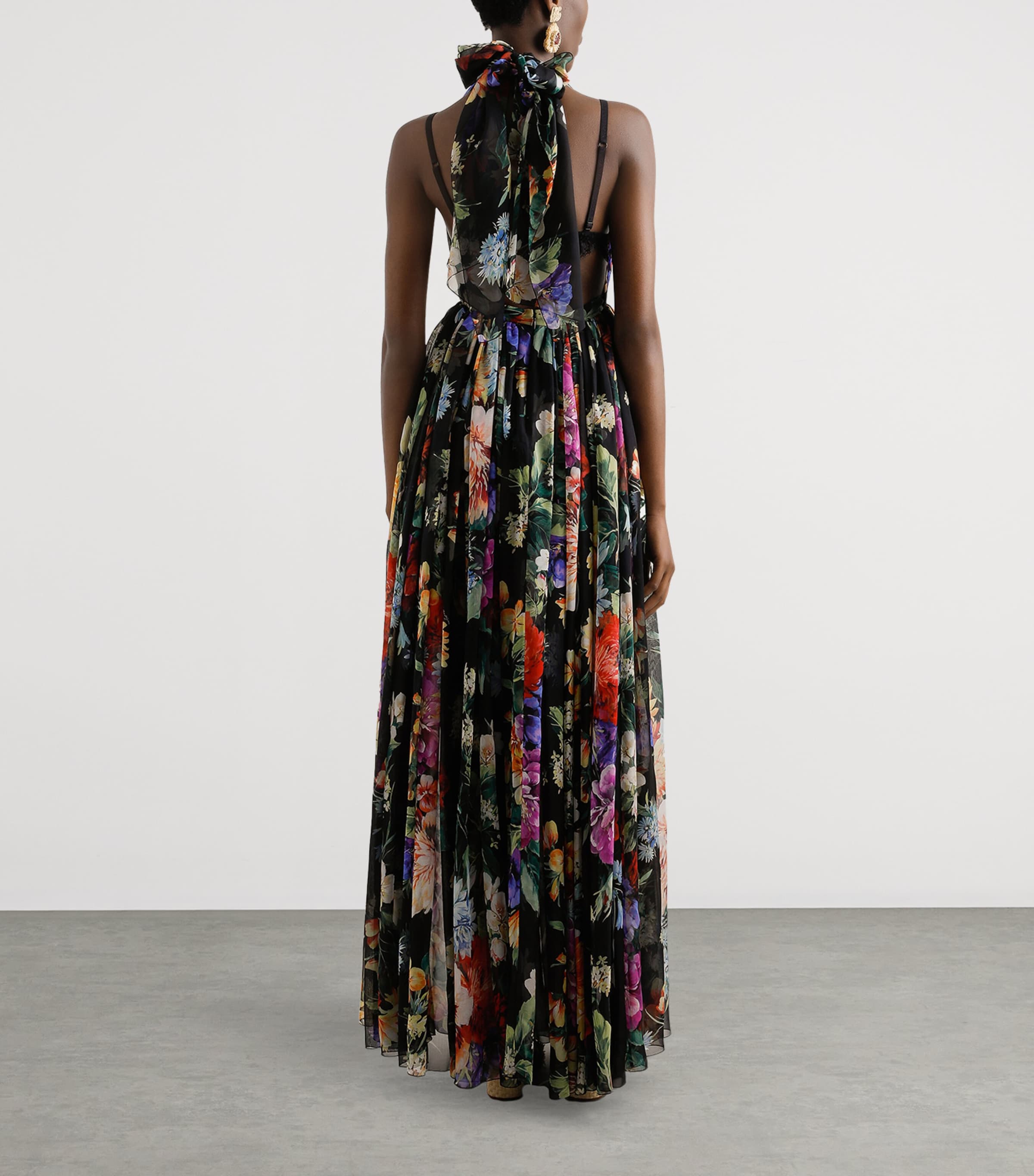 Silk Floral Maxi Dress HN5PC-B.FIORI CRET. Image 3