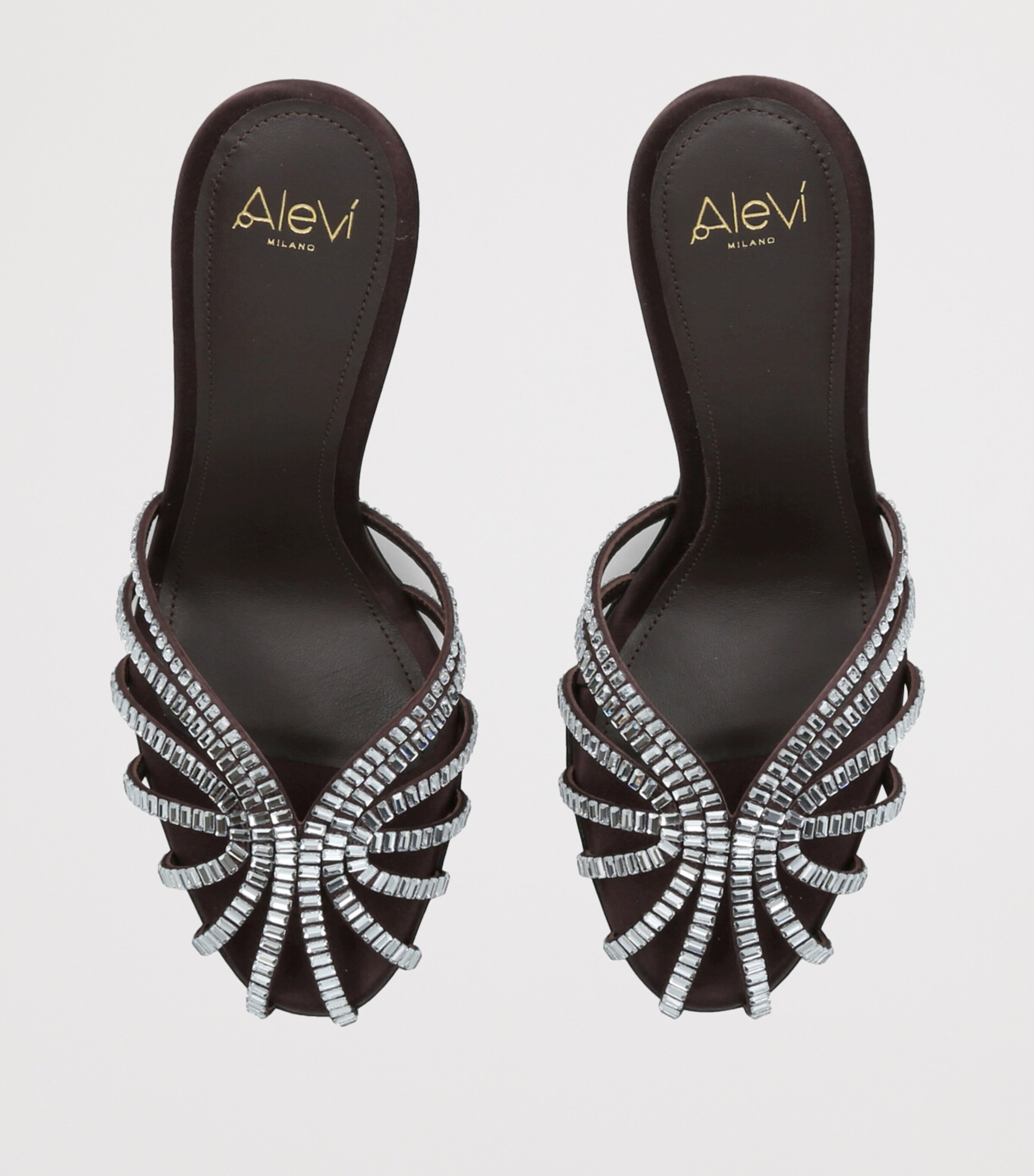 Alevì Satin Emily Xtal Heeled Sandals 95 Dark Brown Image 4