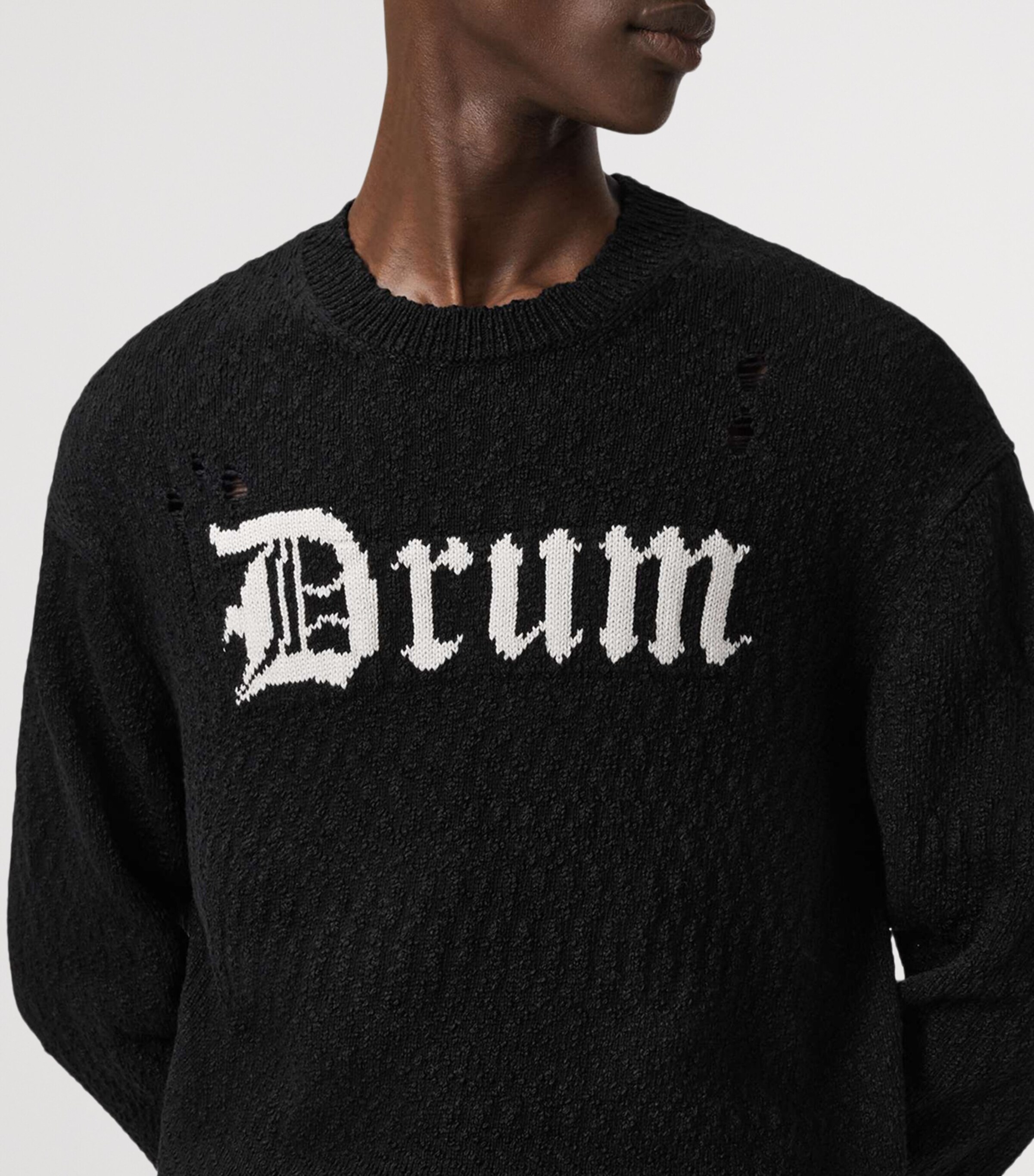 AllSaints Mens Cotton-Blend Drum Sweater Black/chalk White Image 8