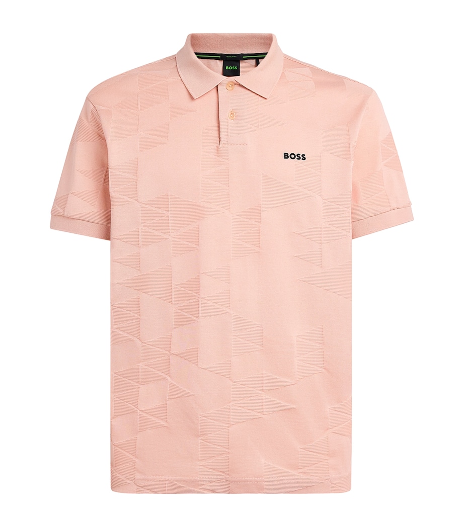 BOSS Mens Cotton Jacquard Network Polo Shirt Light Orang Image 1